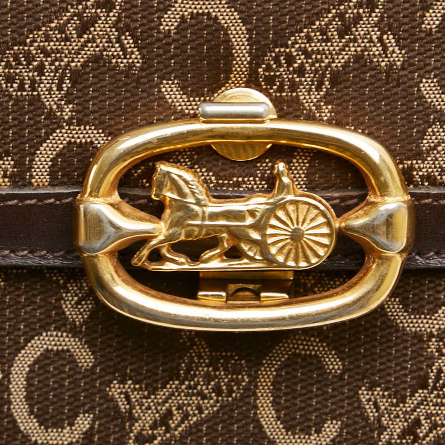 Celine C Macadam Carriage Hardware Clutch Bag In Brown Canvas