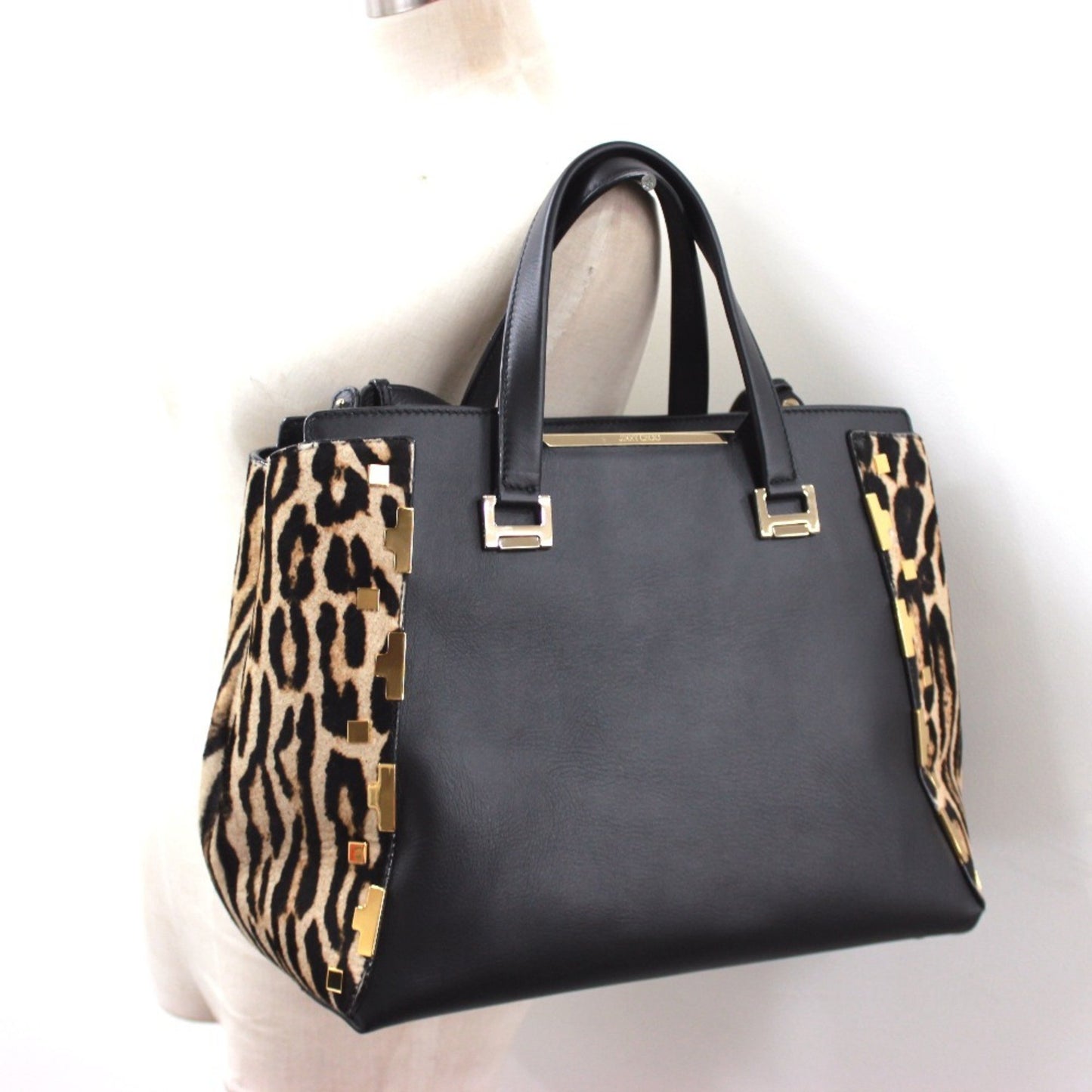 Jimmy Choo Leopard Handbag Shoulder Bag Leather Pony