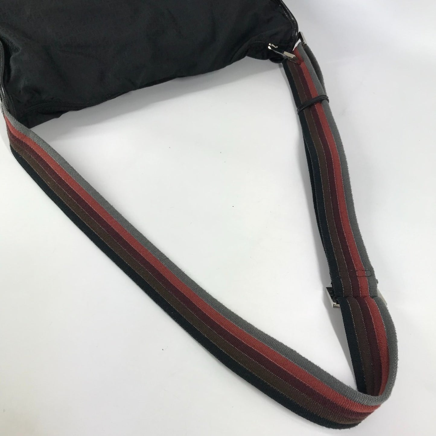 Fendi 7Va148 Zucca Logo Bag Crossbody Messenger Shoulder Leather Nylon