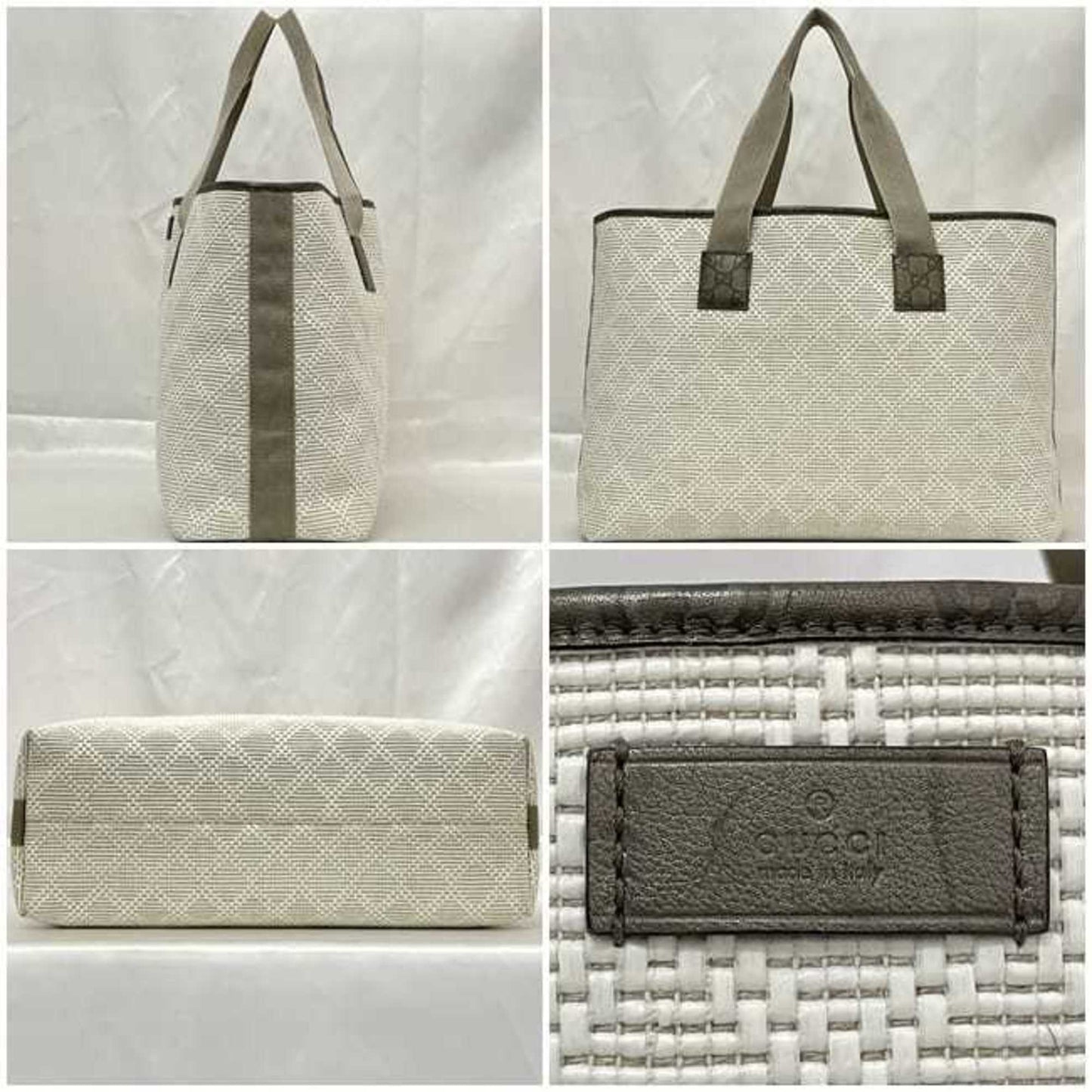 Gucci Tote Bag Ec-23661 White Beige Khaki Shimmer Line 289626 Pvc Leather 498879 Gucci
