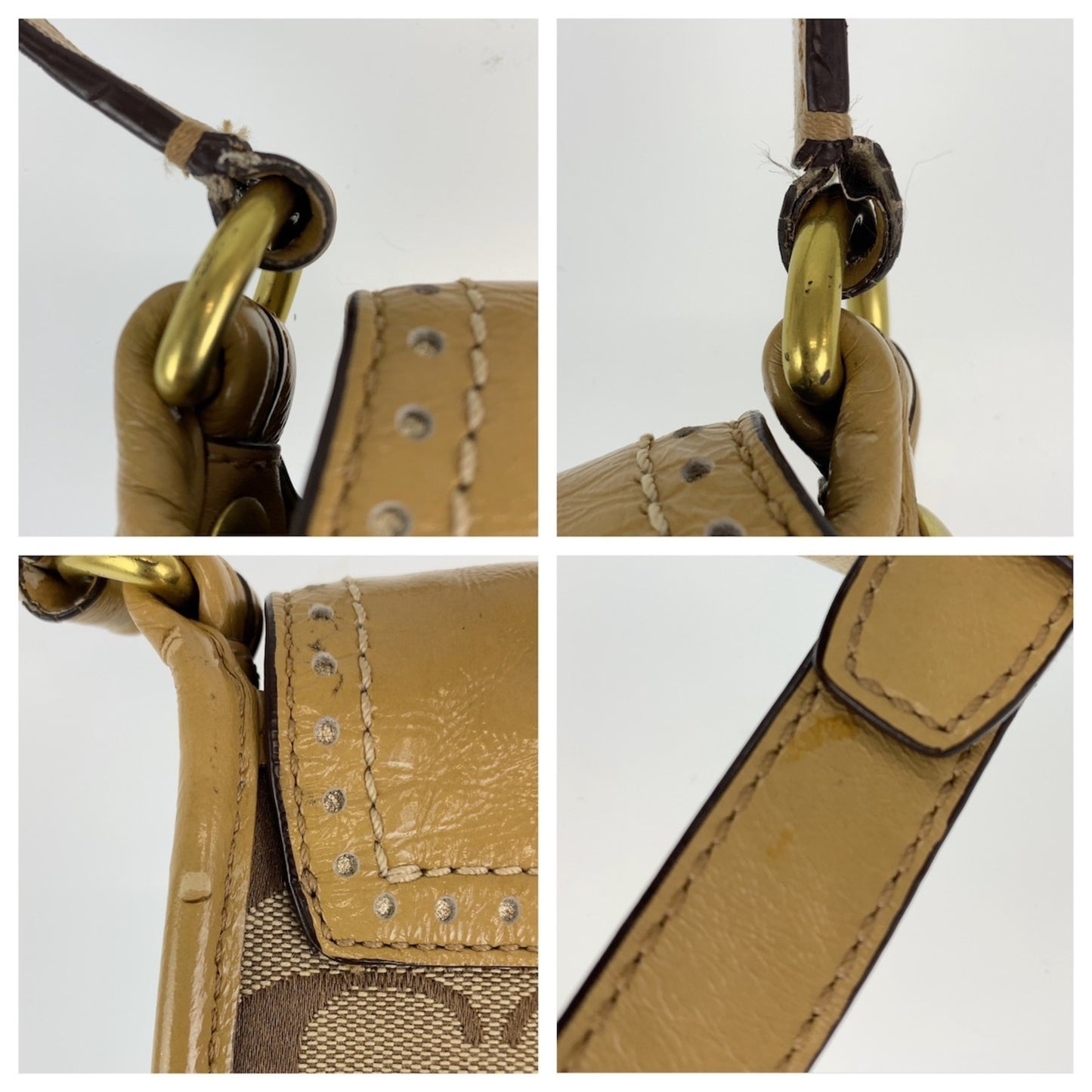 Coach Signature Beige Gold Canvas Shoulder Bag Crossbody Pochette