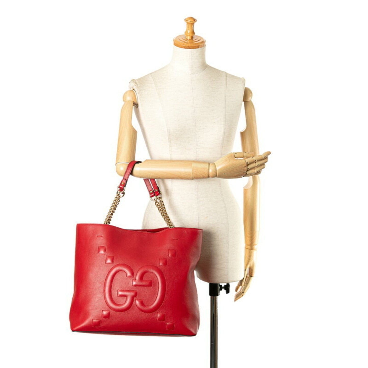 Gucci Chain Shoulder Bag Handbag Tote 453561 Red Leather