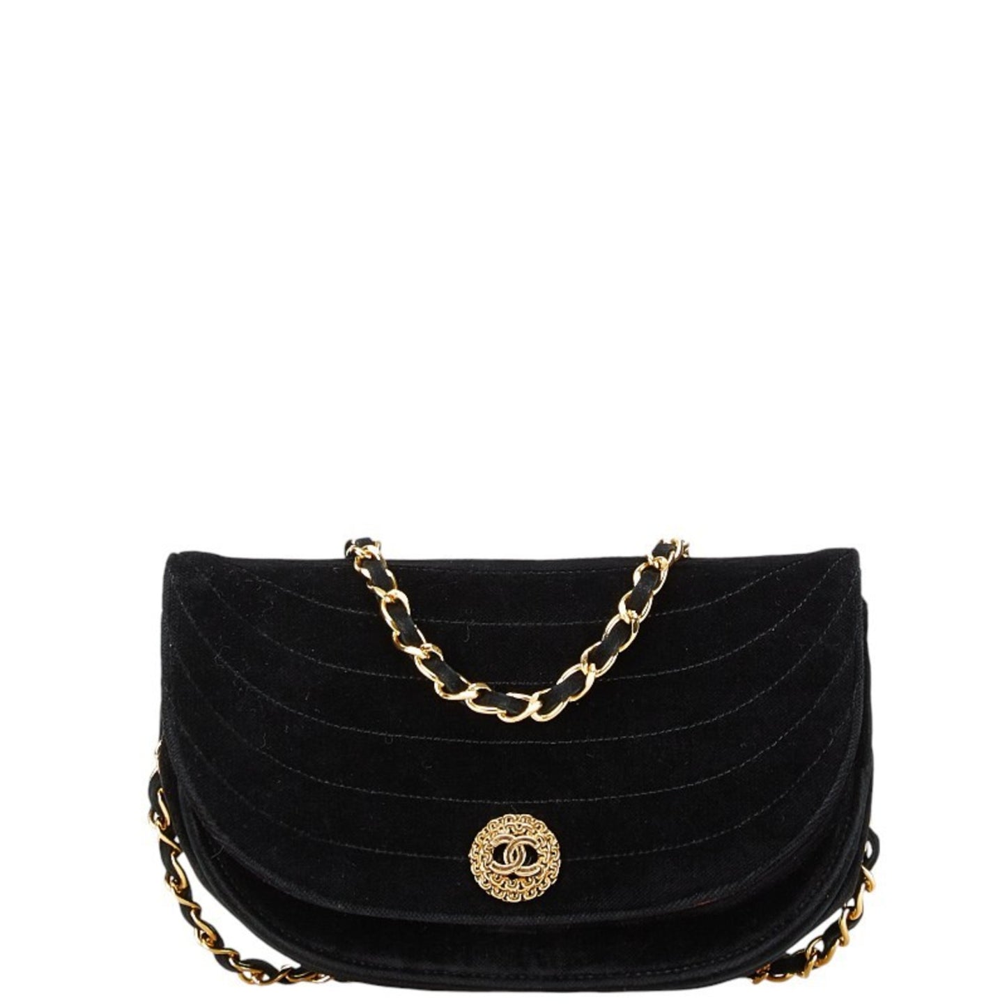 Chanel Half Moon Coco Mark Chain Shoulder Bag Black Suede