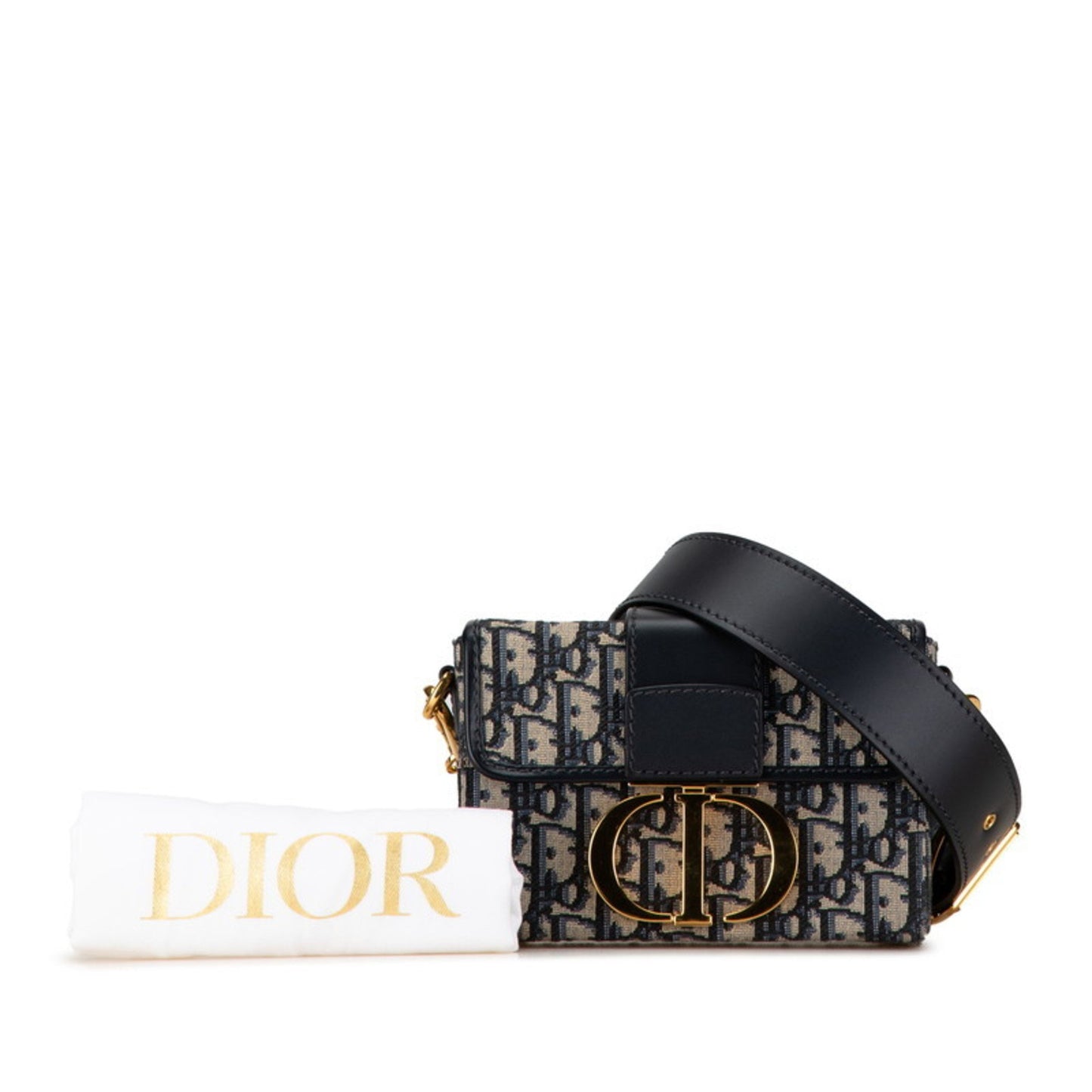 Christian Dior Dior Oblique 30 Montaigne Crossbody Shoulder Bag Navy Beige Leather Jacquard