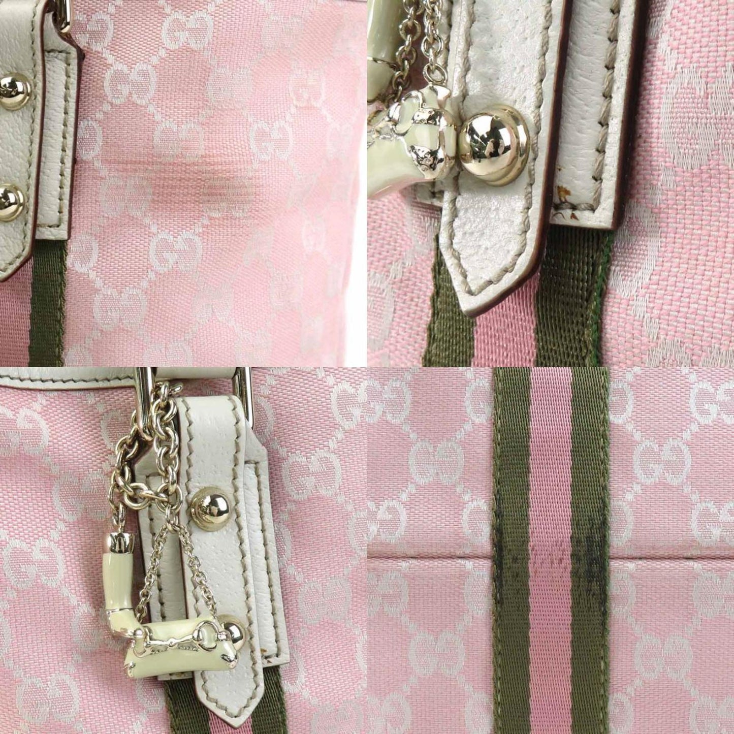 Gucci Shoulder Bag Tote Gg Canvas Leather Pink Off-White Khaki Gold