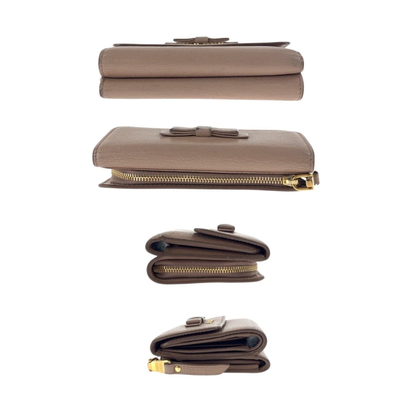 Miu Miu Miu Ribbon Pink Gold Hardware Leather Folding Wallet Compact