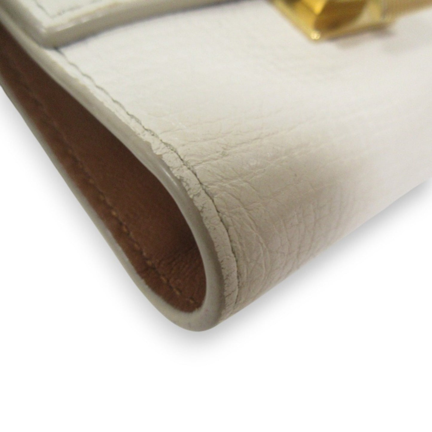 Bottega Veneta Palmellato Leather Tri-Fold Wallet Compact Ivory X Gold Hardware