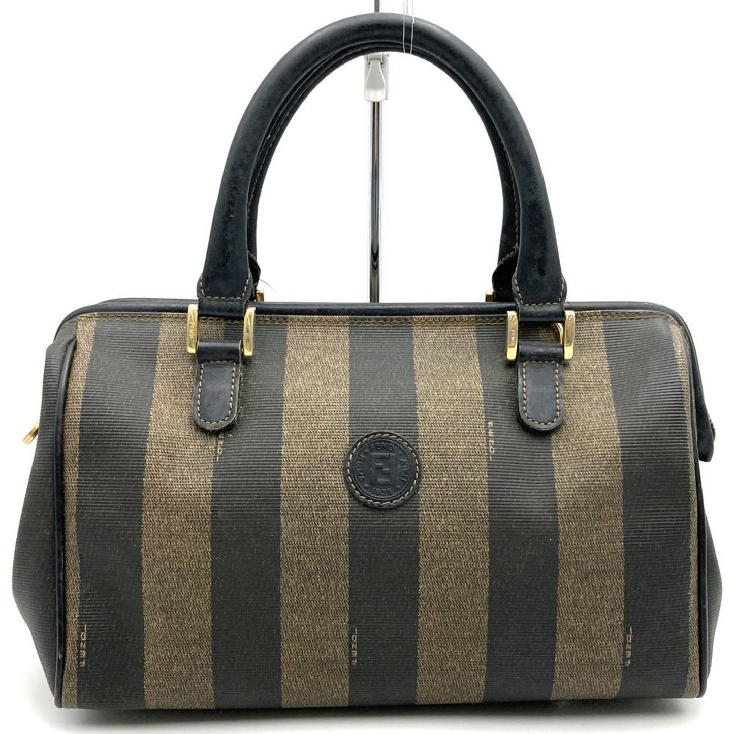 Fendi 259022 Boston Bag Handbag Black Brown Leather