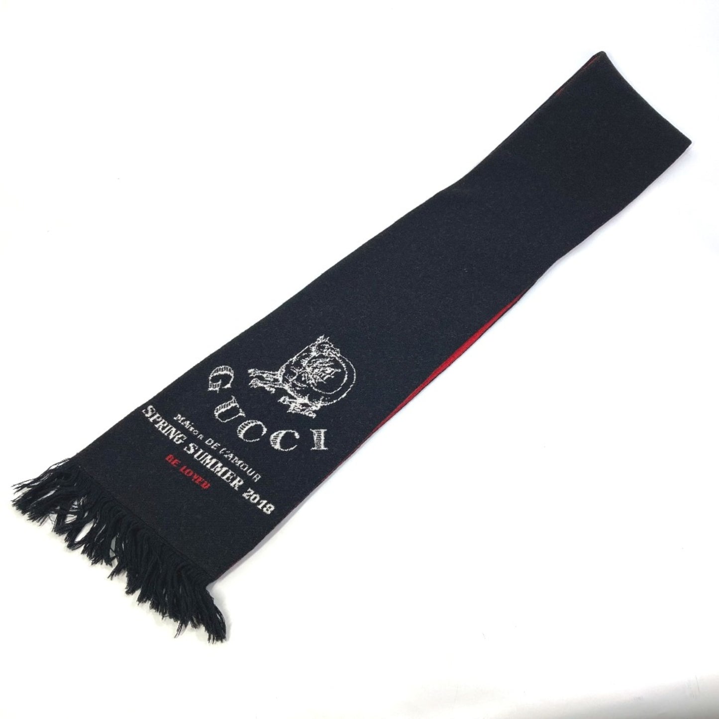 Gucci Be Loved Logo Fringe Scarf Black Red