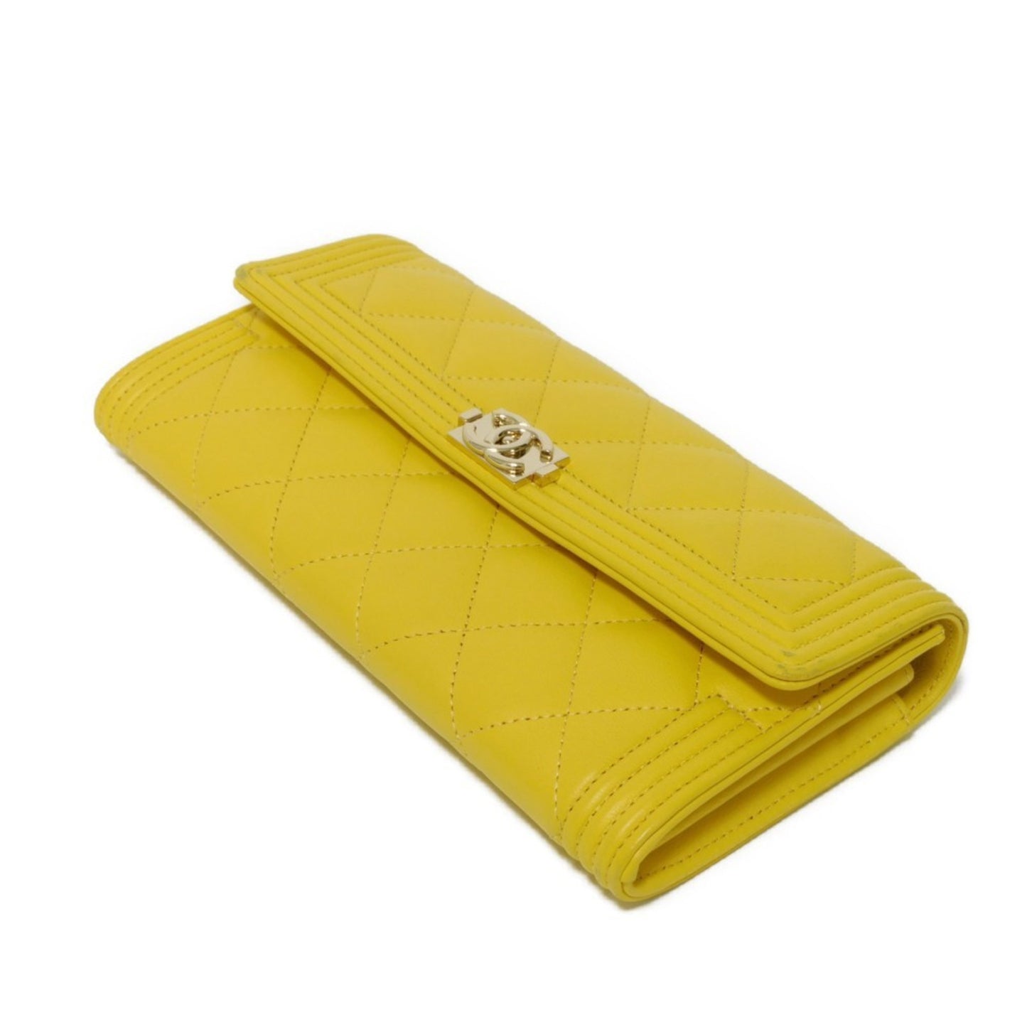 Chanel Long Wallet Boy Chanel Flap Coco Mark Quilted Lambskin 27Th Series Matelasse Yellow A80286