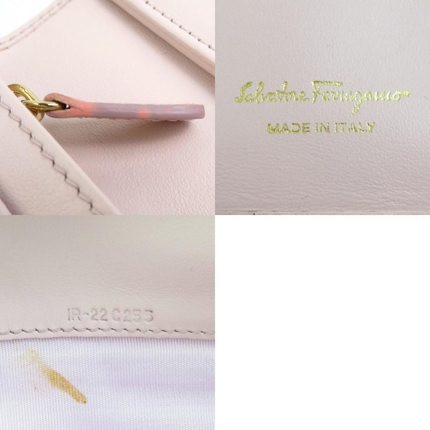 Salvatore Ferragamo Bi-Fold Long Wallet Vara Ribbon Leather Light Pink Gold