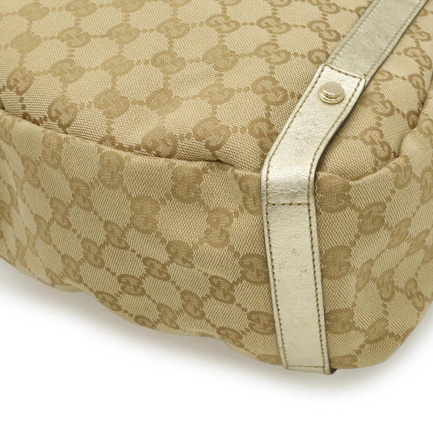 Gucci Abby Gg Canvas Tote Bag Shoulder Leather Beige Champagne Gold 130736
