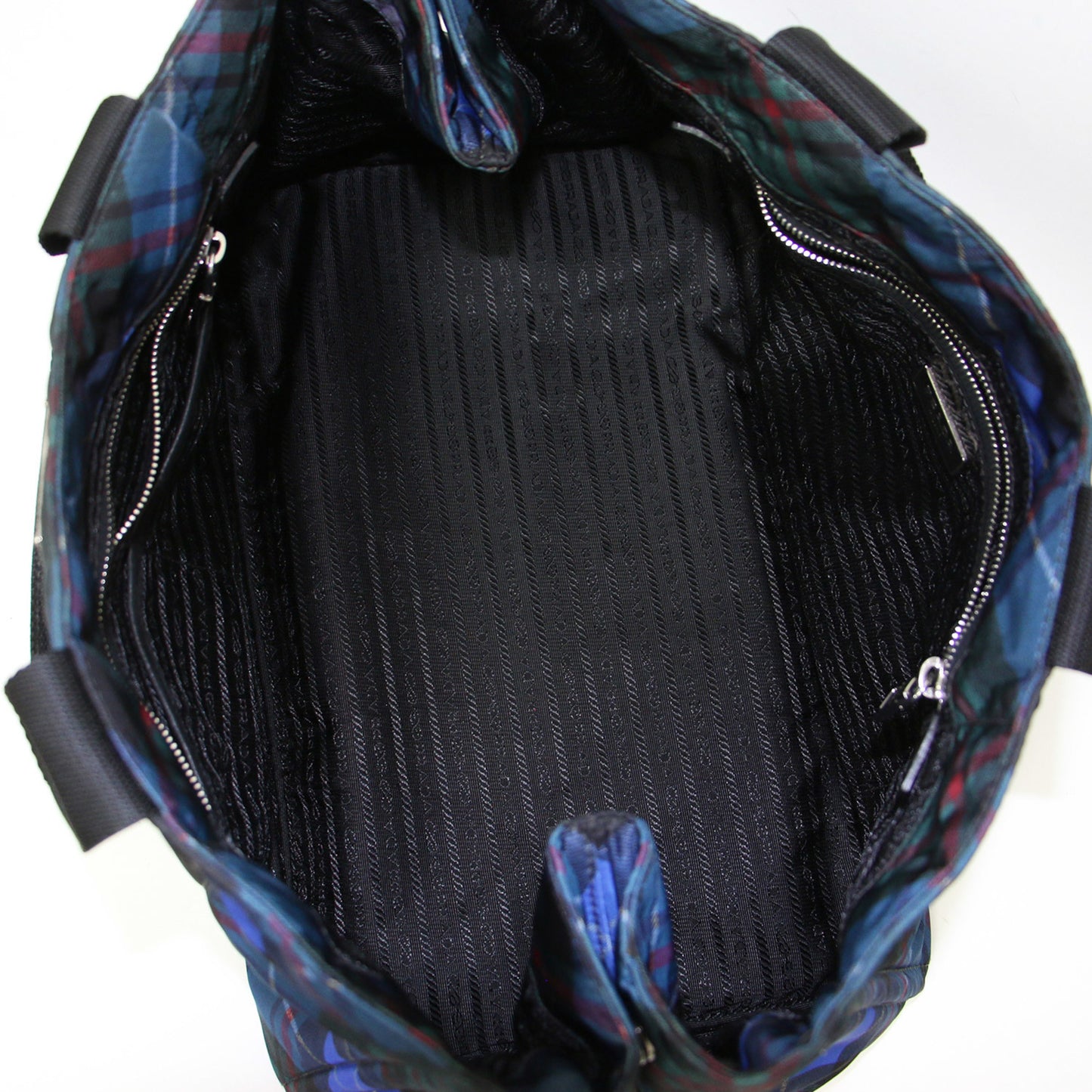 Prada Canapa Check Nylon Tote Bag B1872B In Blue