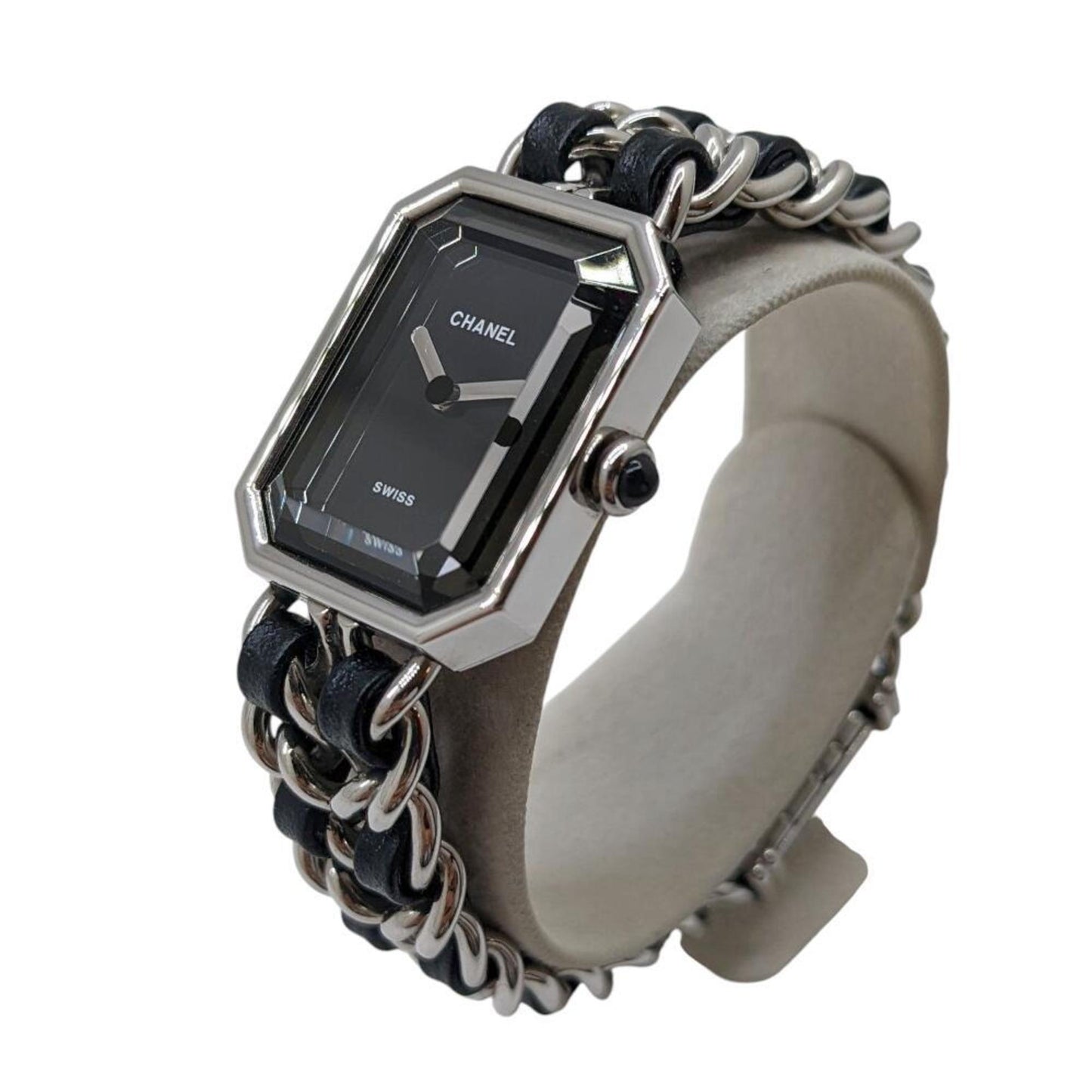 Chanel Premiere Silver Ss Black Dial M-L S Metal Fittings Leather Quartz H0451 Wristwatch