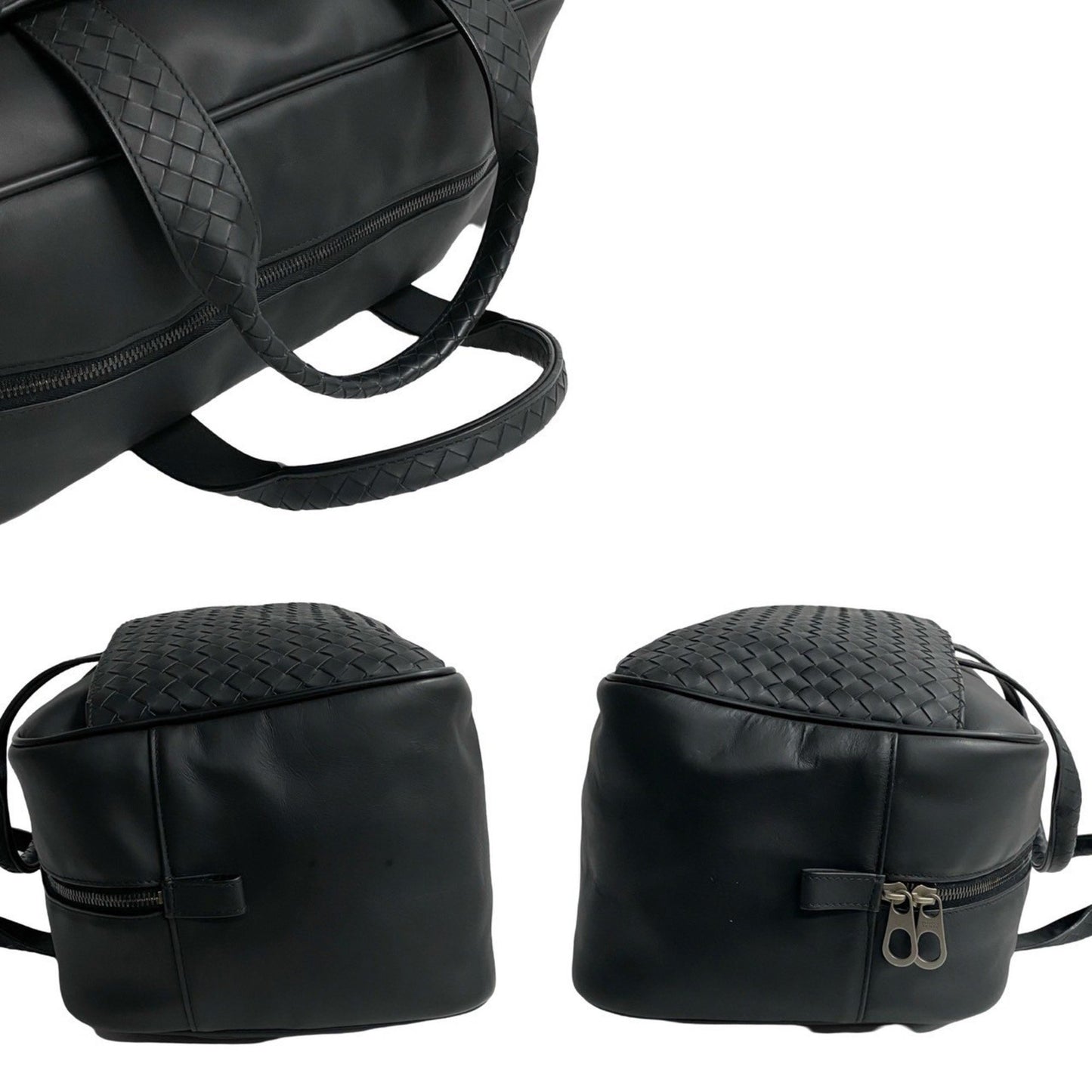 Bottega Veneta Intrecciato Leather Mini Boston Bag In Black