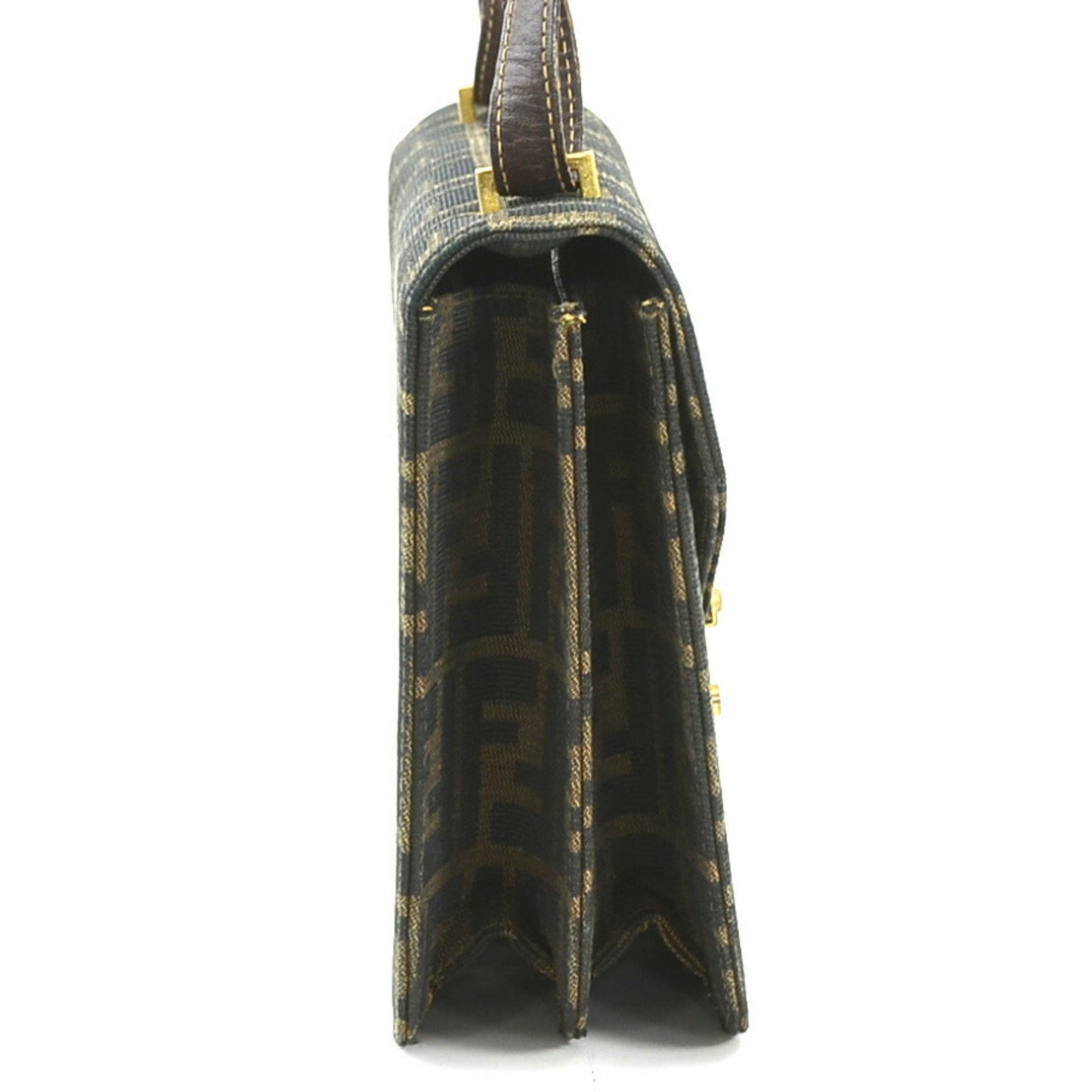 Fendi Shoulder Bag Zucca Canvas Leather Brown Gold