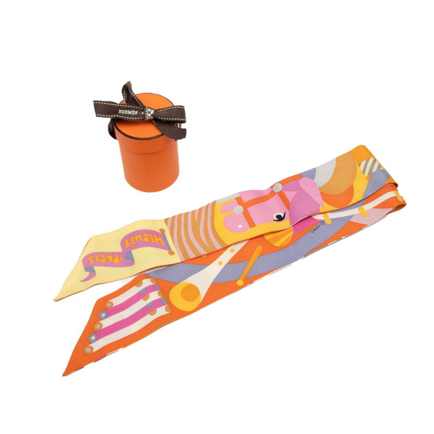 Hermes Herms Twilly "Parade En Fanfare" Scarf/Muffler In Orange