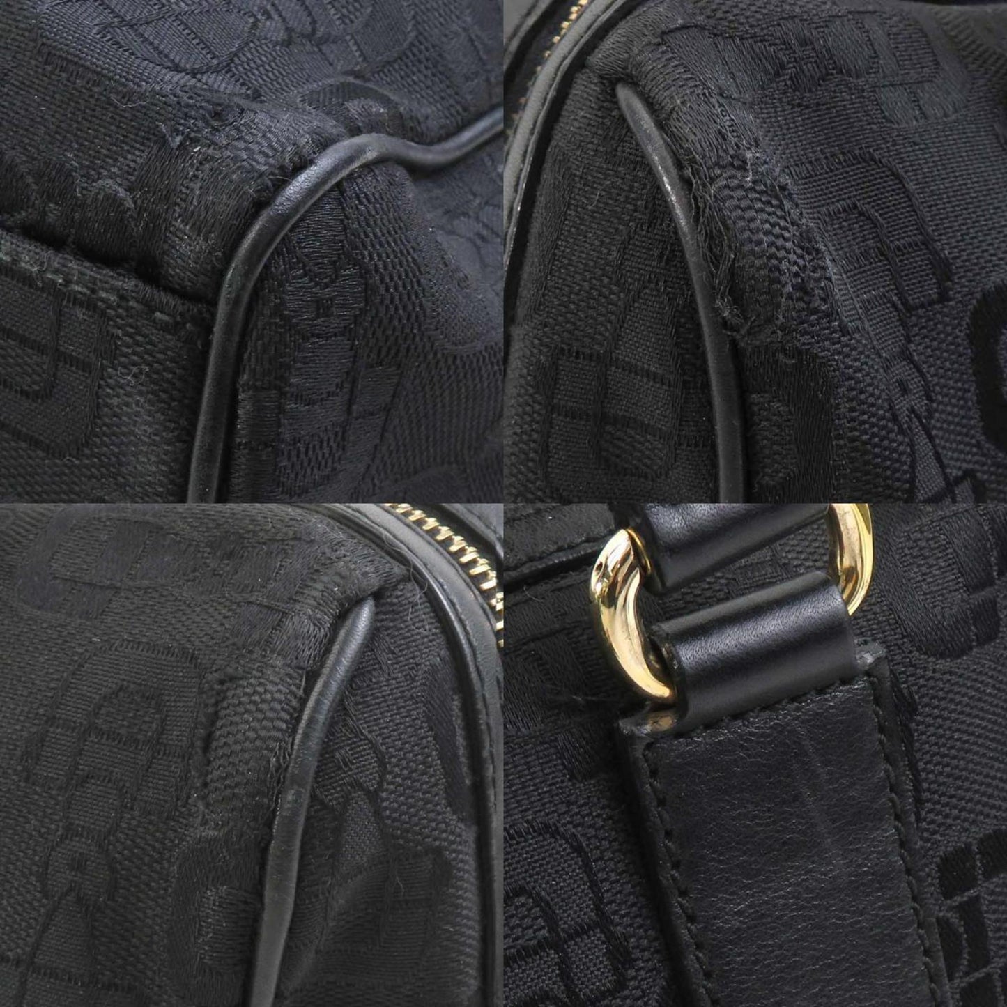 Gucci Handbag Canvas Leather Black Gold