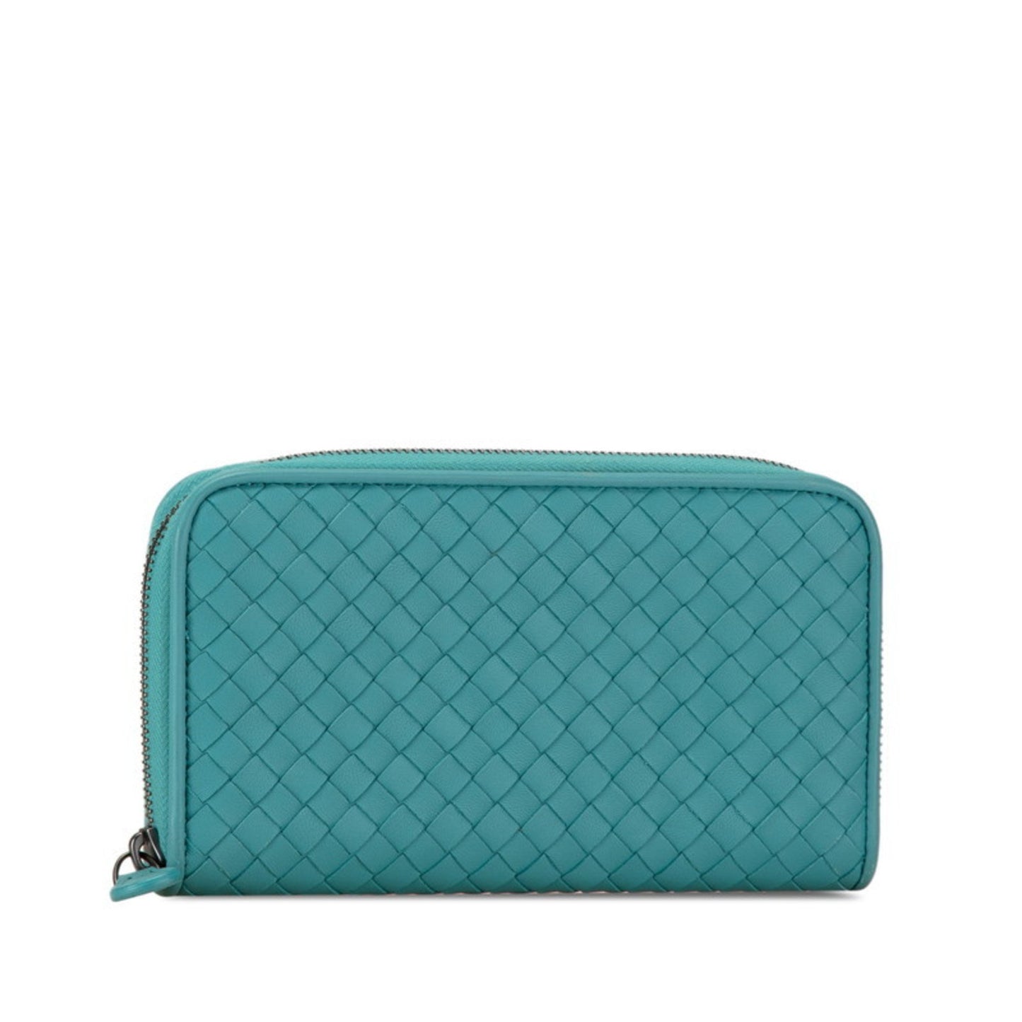 Bottega Veneta Intrecciato Round Zip Long Wallet Emerald Green Leather