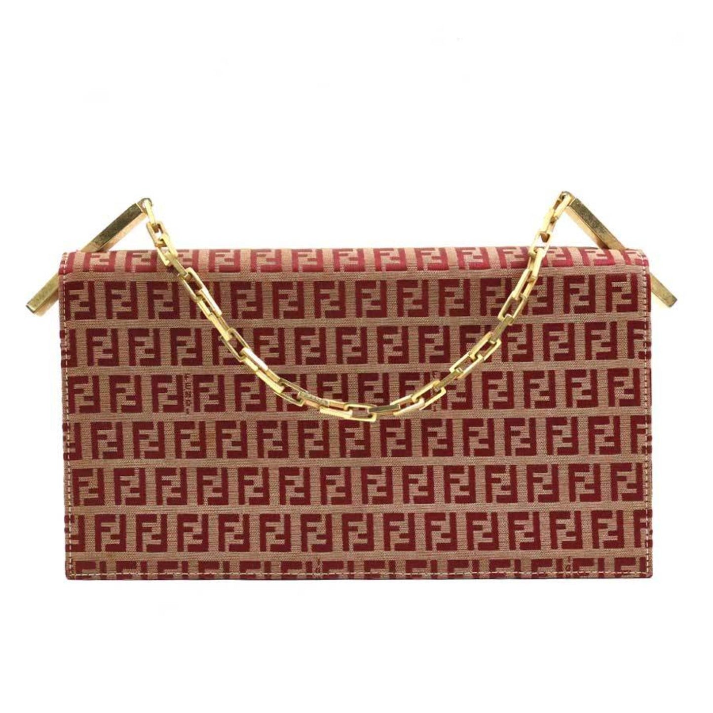 Fendi Handbag Zucchino Canvas Metal Beige Red Gold