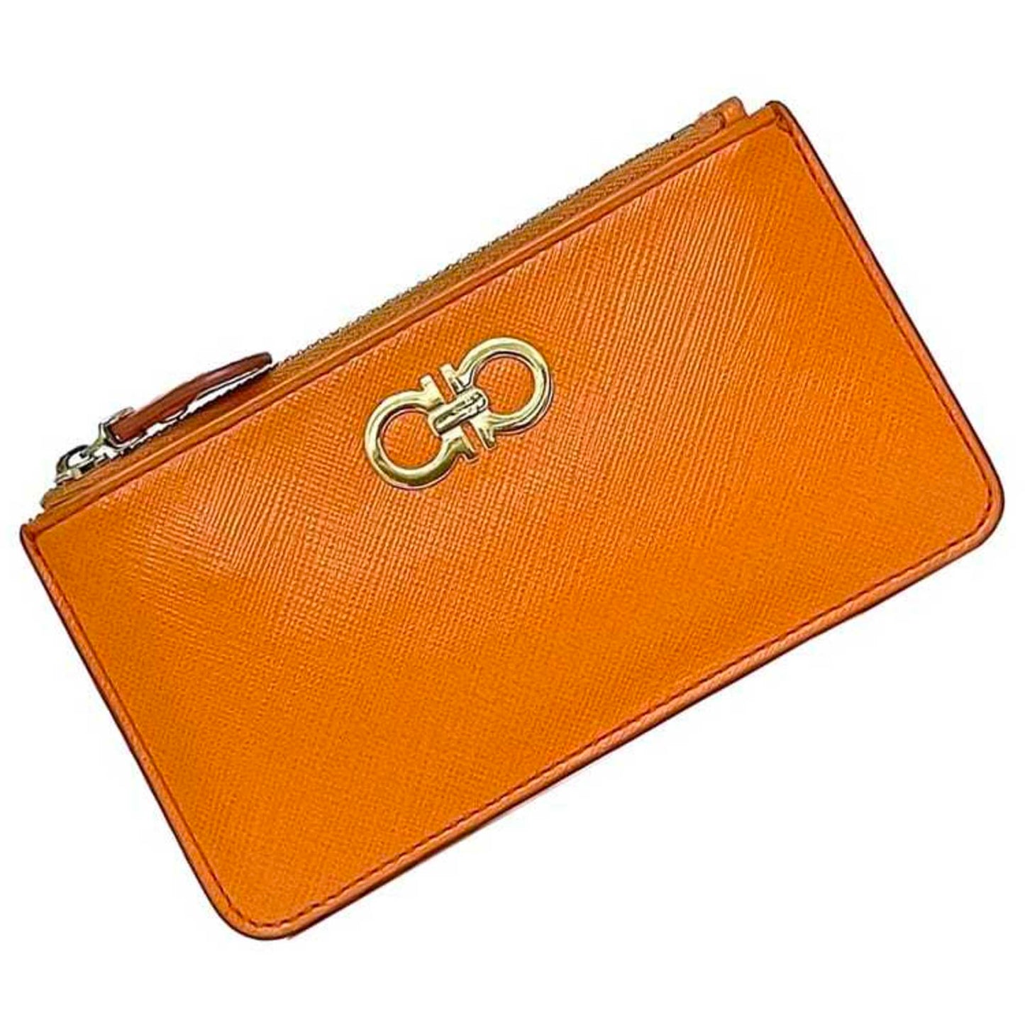 Salvatore Ferragamo Coin Case Ec-23091 Orange Gancini Leather Gj-22B956