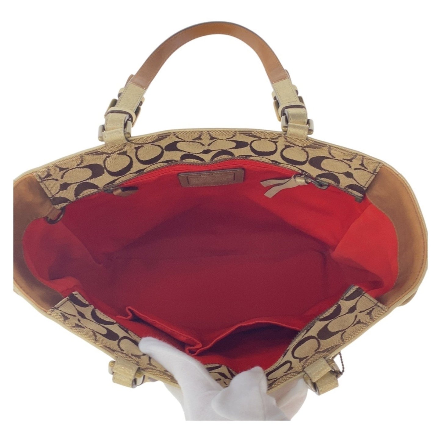 Coach Signature Beige Gold Hardware Canvas Tote Bag Shoulder