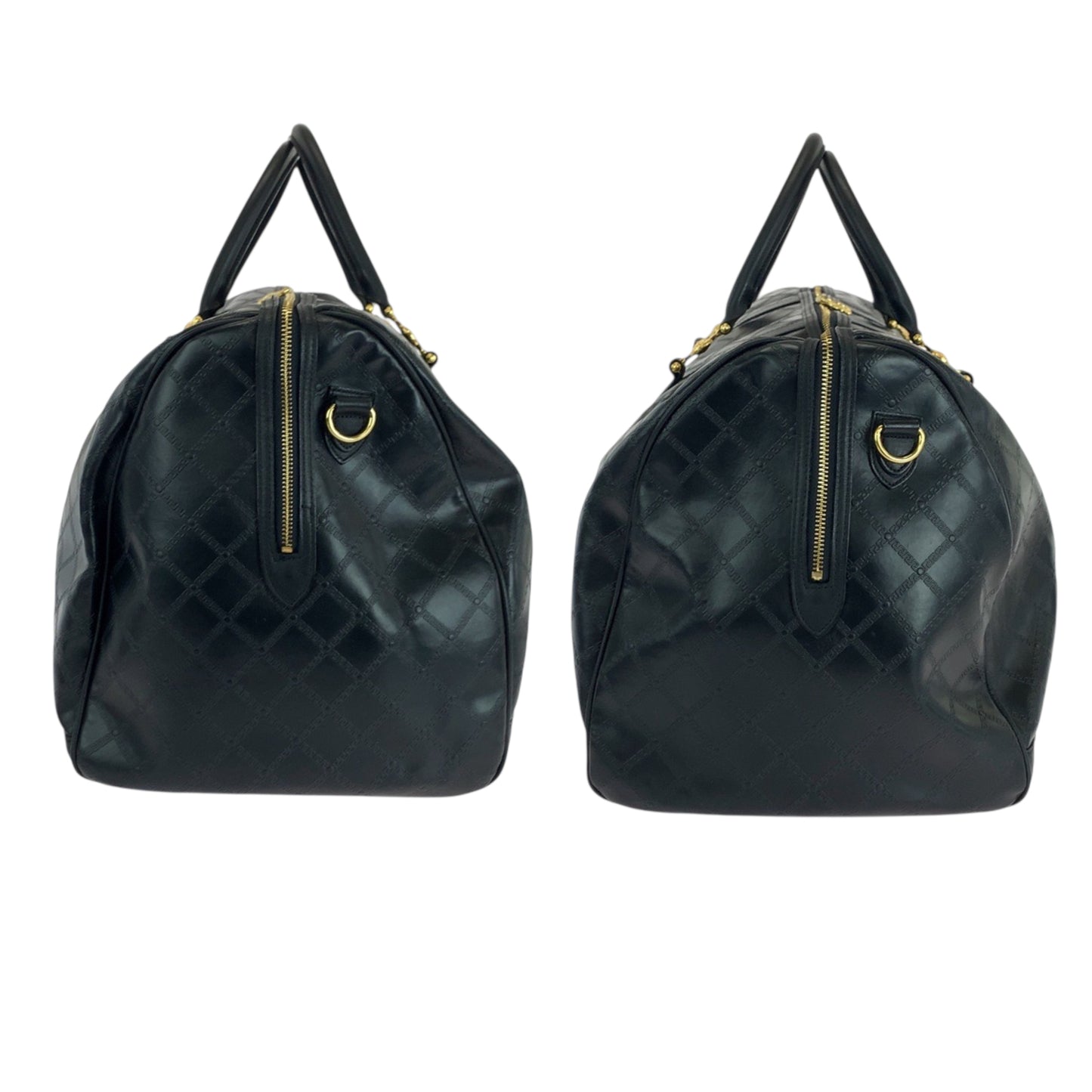 Versace Vintage Sunburst Black Gold Hardware Leather Boston Bag Handbag