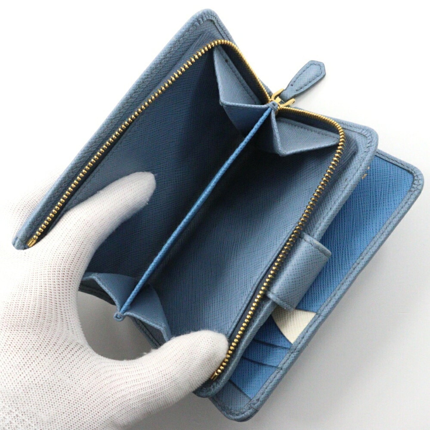 Prada Bi-Fold Wallet Saffiano Astrale Light Blue Snap Button