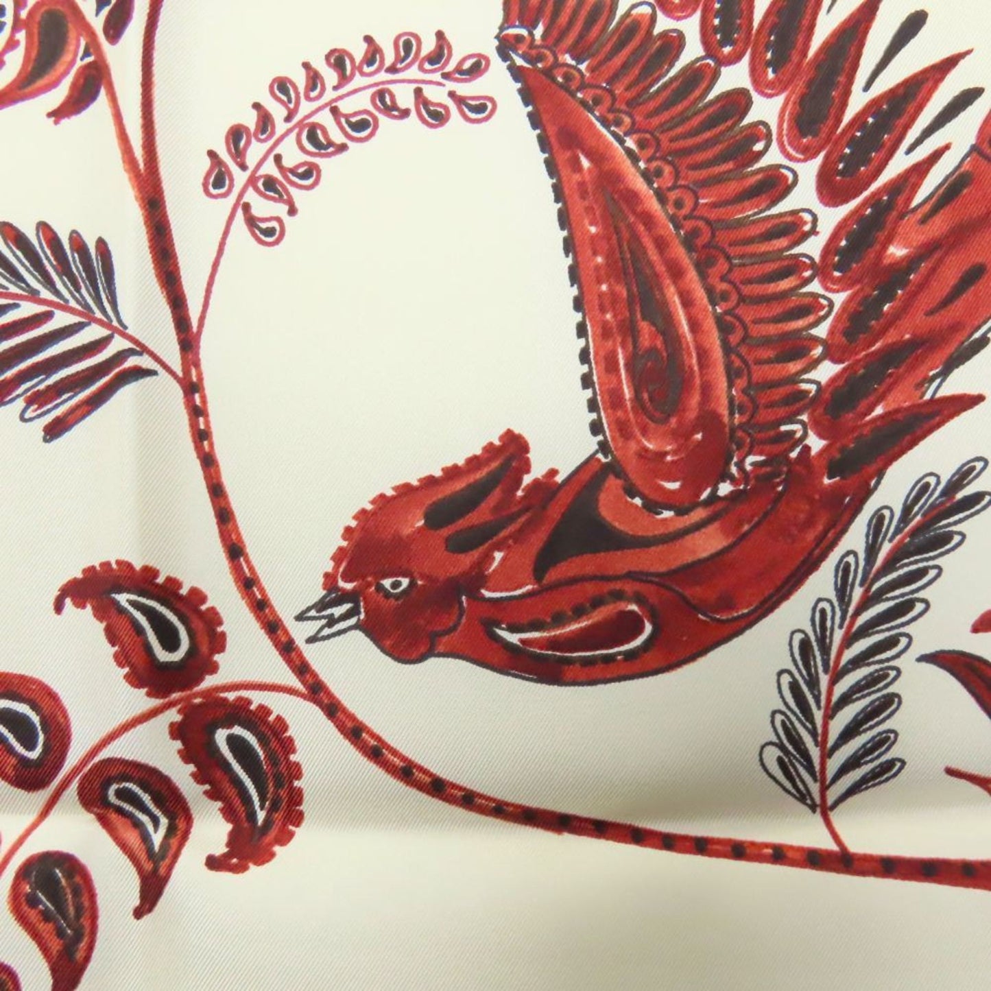 Christian Dior Scarf/Muffler Silk White Red Paisley Bird Large