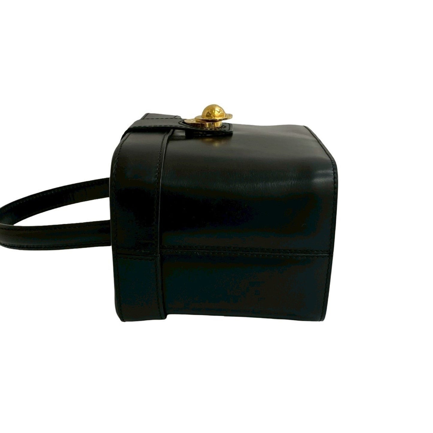 Celine Star Ball Logo Hardware Calfskin Leather Handbag Vanity Bag Black 44304