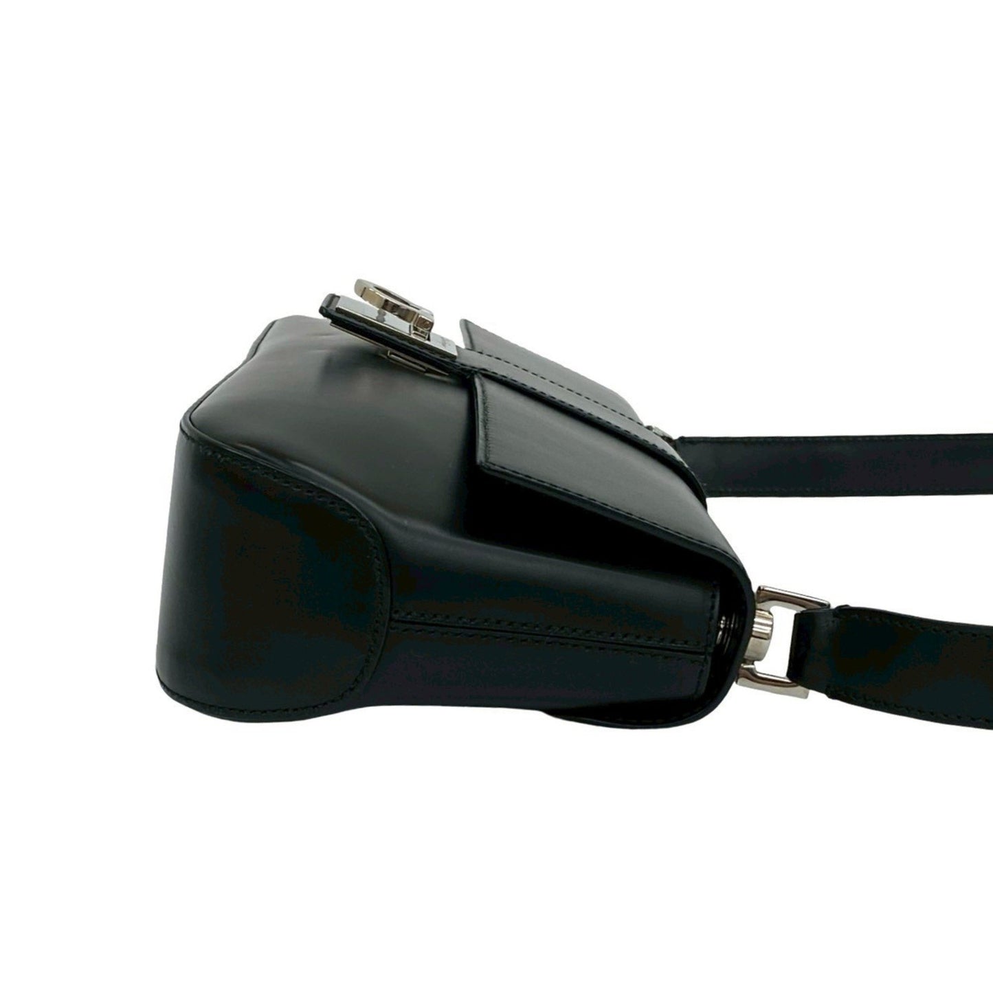 Salvatore Ferragamo Gancini Hardware Leather Semi-Shoulder Bag In Black
