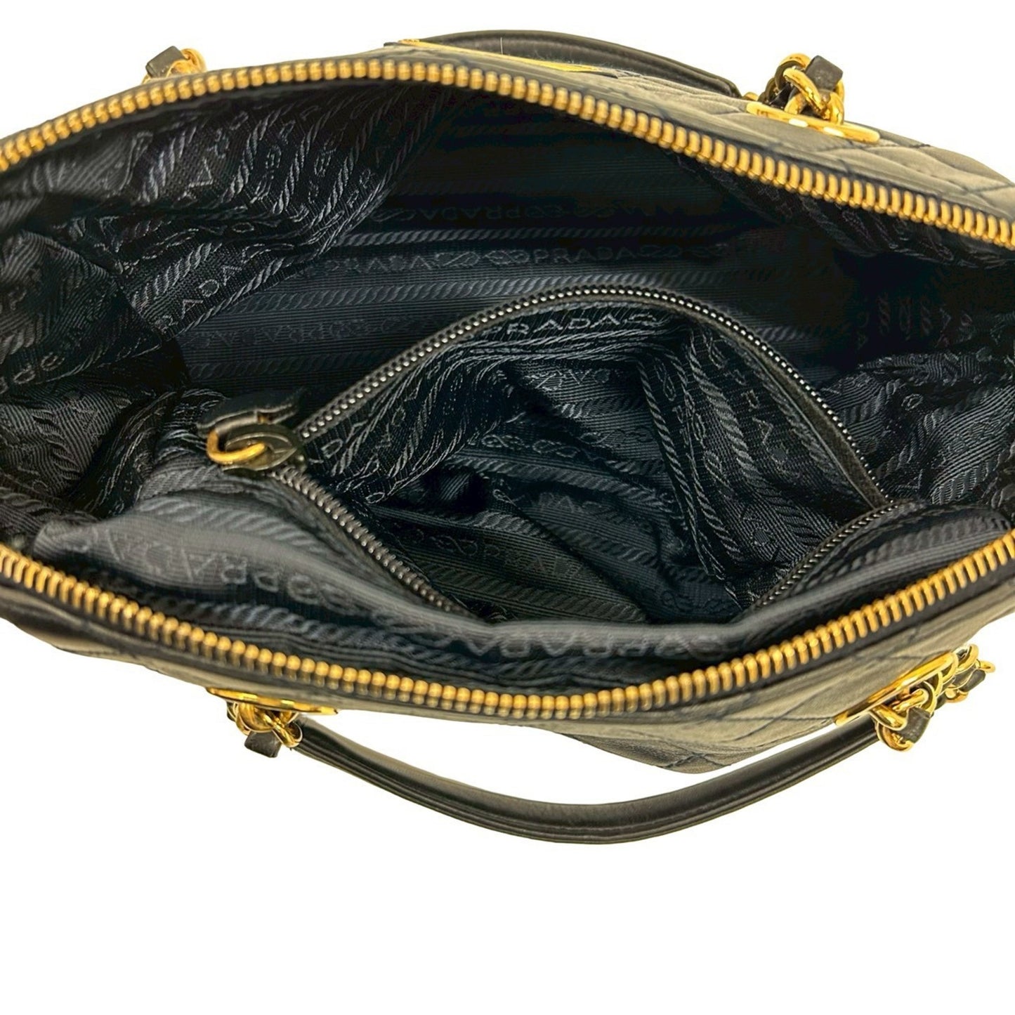 Prada Triangle Logo Quilted Leather Chain Handbag/Mini Boston Bag Navy 21982