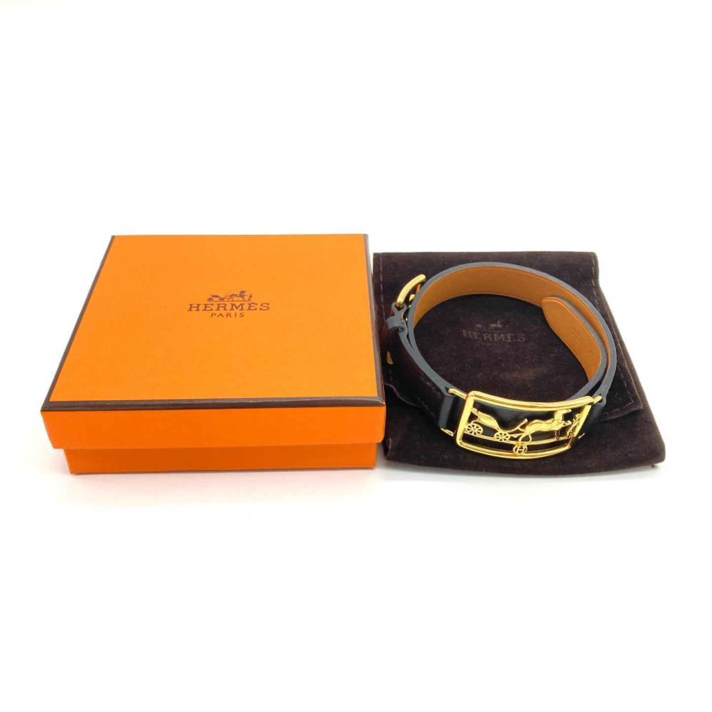Hermes Hermes Caleche Double Tour Bracelet Leather D (Made) Stamp Black Carriage