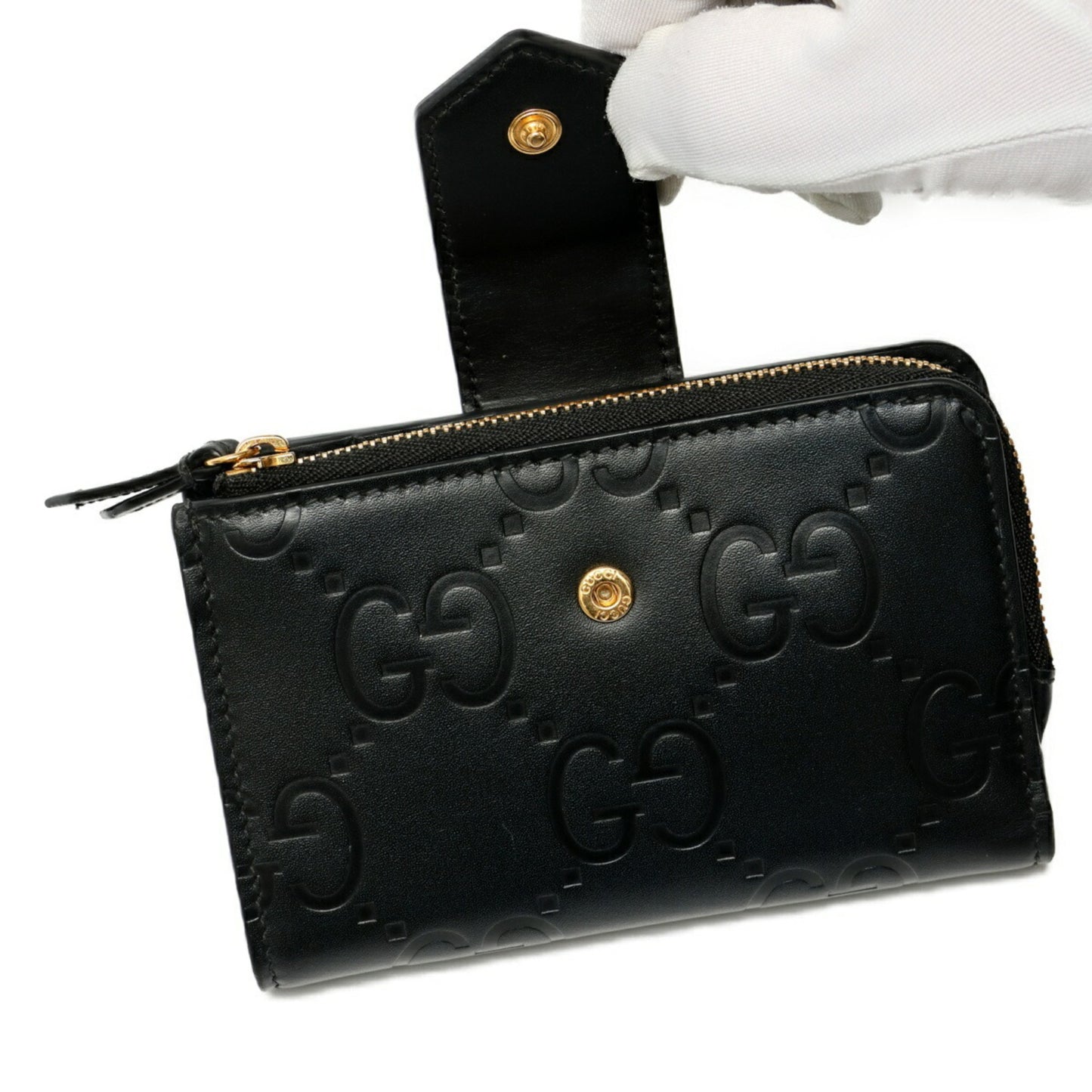 Gucci Pastel Gg Compact Medium Wallet Bifold 790131 Leather Black B-158601