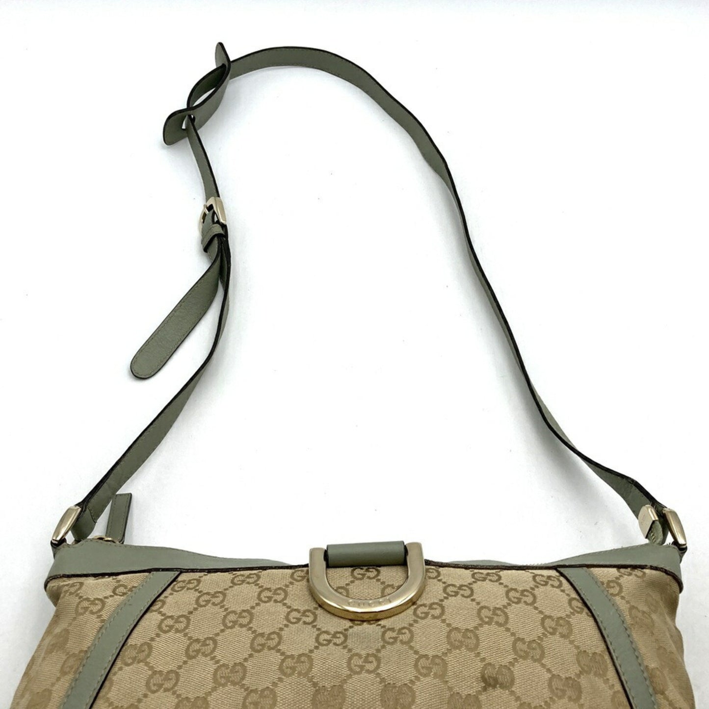 Gucci 204940 Shoulder Bag Gg Canvas Leather Abby Beige Green