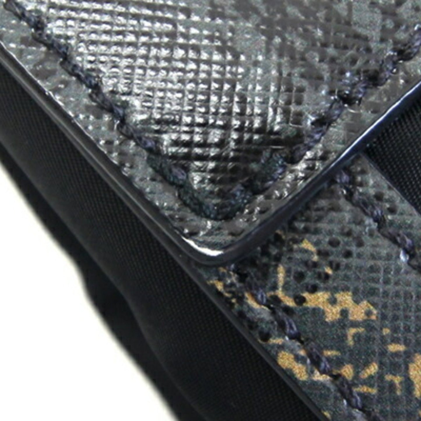 Prada Handbag 1Ba014 Black Brown Nylon Leather Shoulder Bag Check