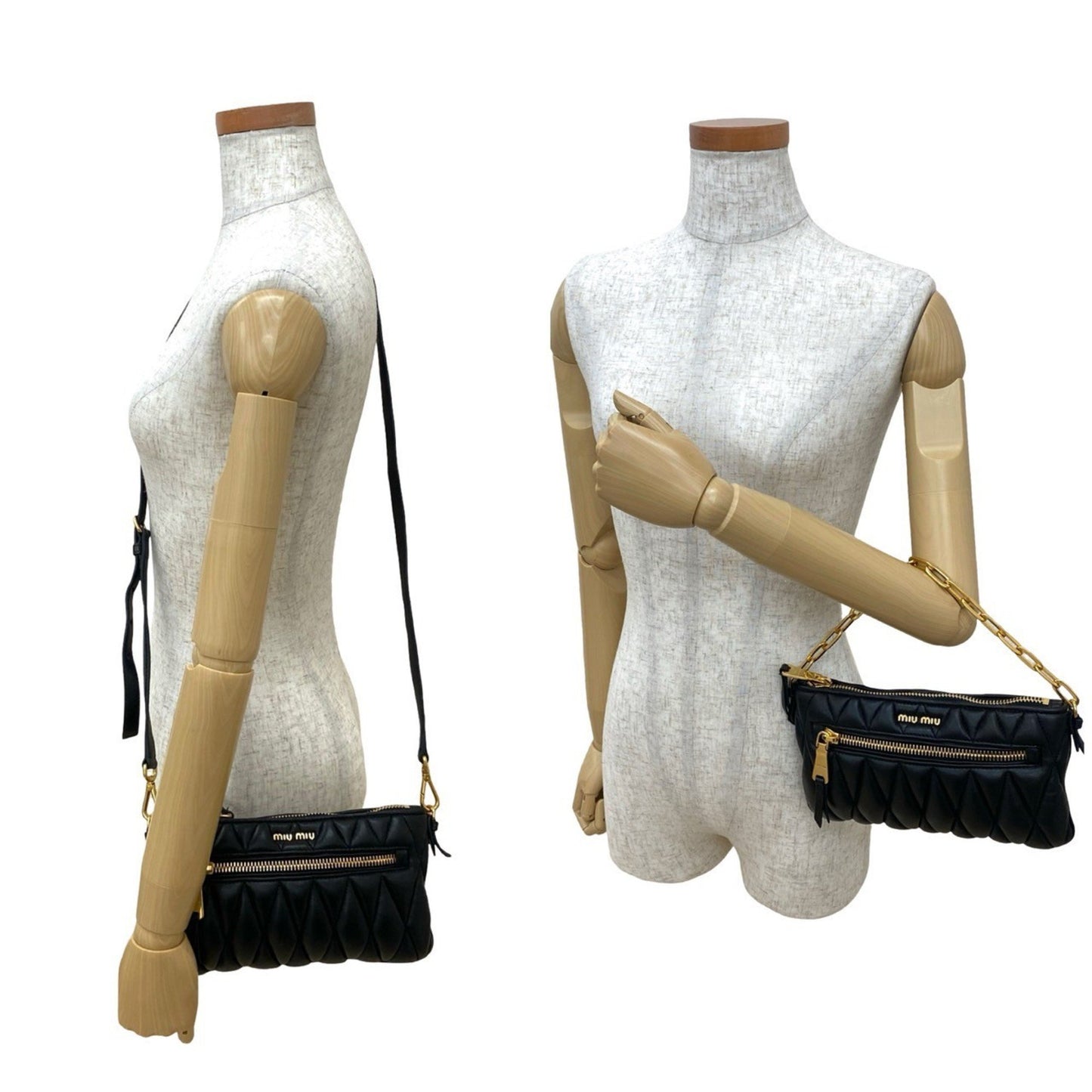 Miu Miu Miumiu Matelasse Quilted Leather Genuine 2-Way Chain Handbag/Shoulder Bag Black 42431