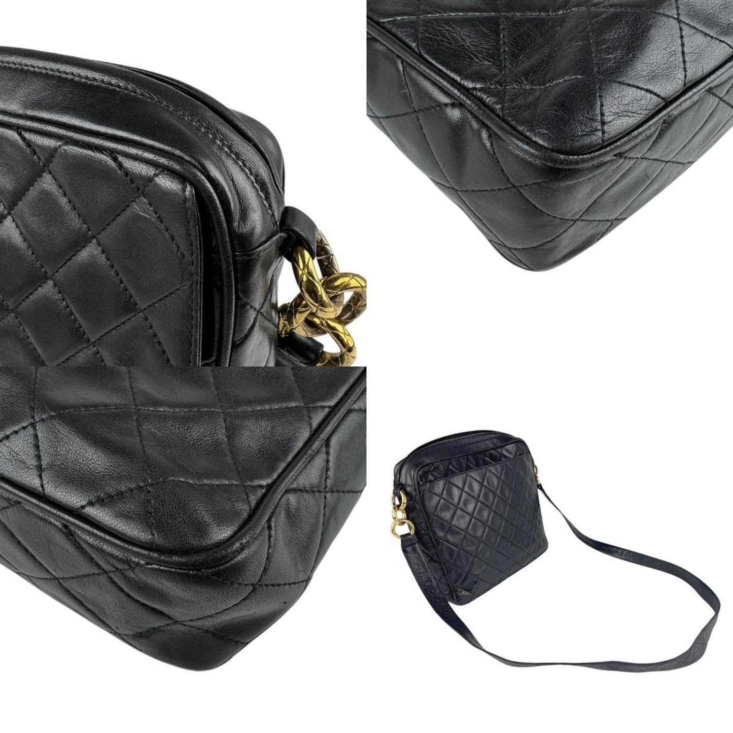 Chanel Shoulder Bag Leather Black Gold