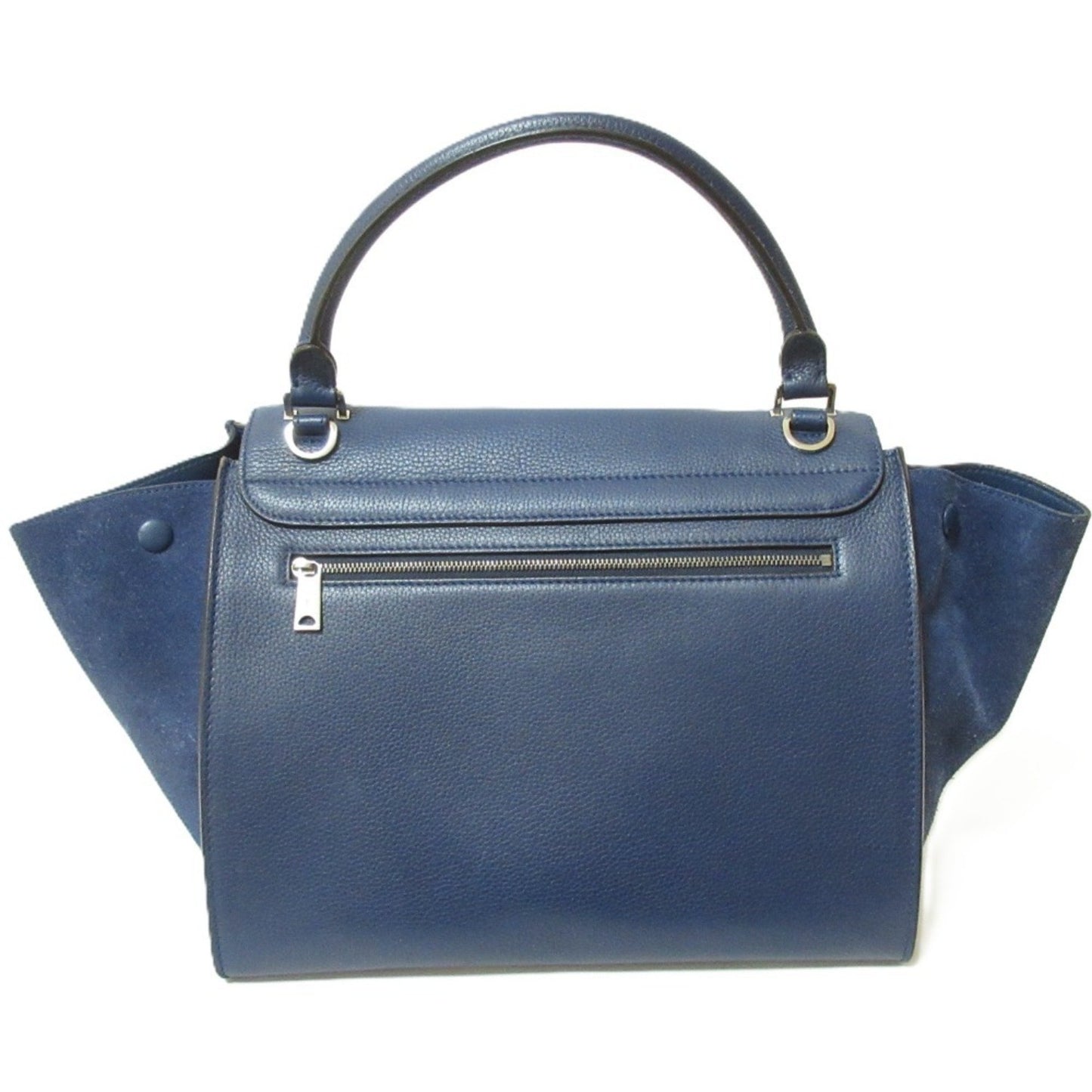 Celine Trapeze Leather Suede Turnlock Handbag Shoulder Bag Navy X Silver Hardware