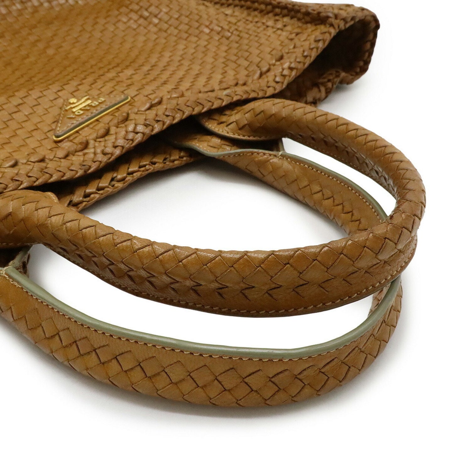 Prada Madras Tote Bag Leather Camel Light Brown Bn2222