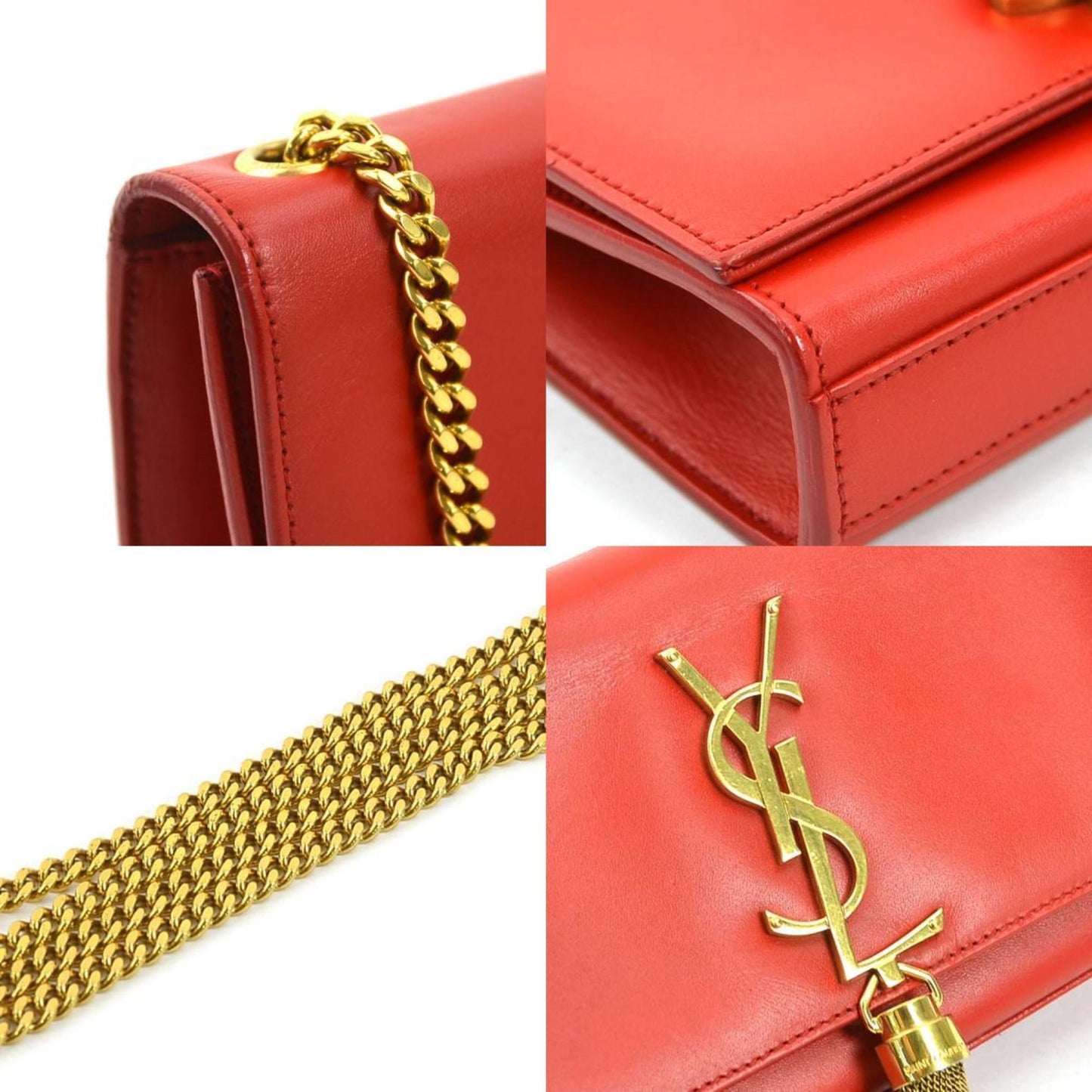 Saint Laurent Shoulder Bag Leather Red Gold