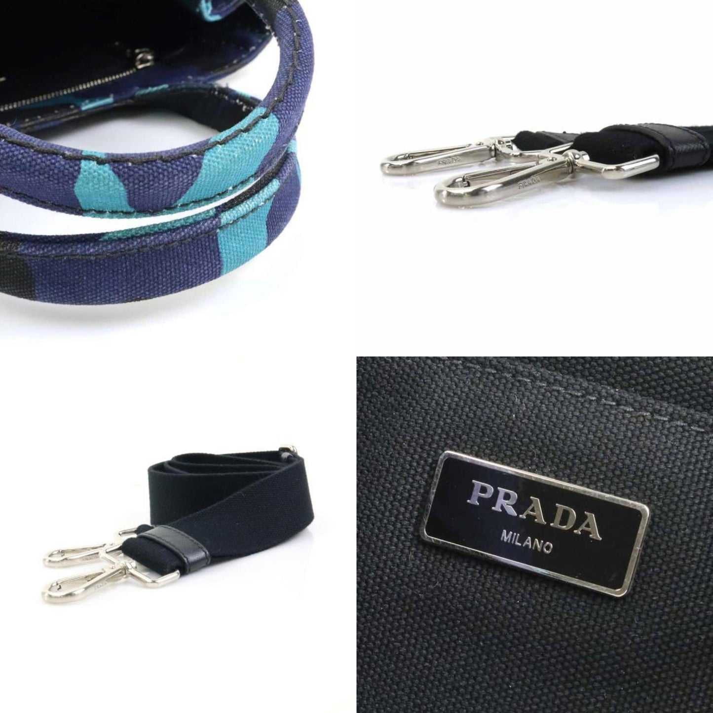 Prada Handbag Shoulder Bag Canapa Canvas Navy Blue Black