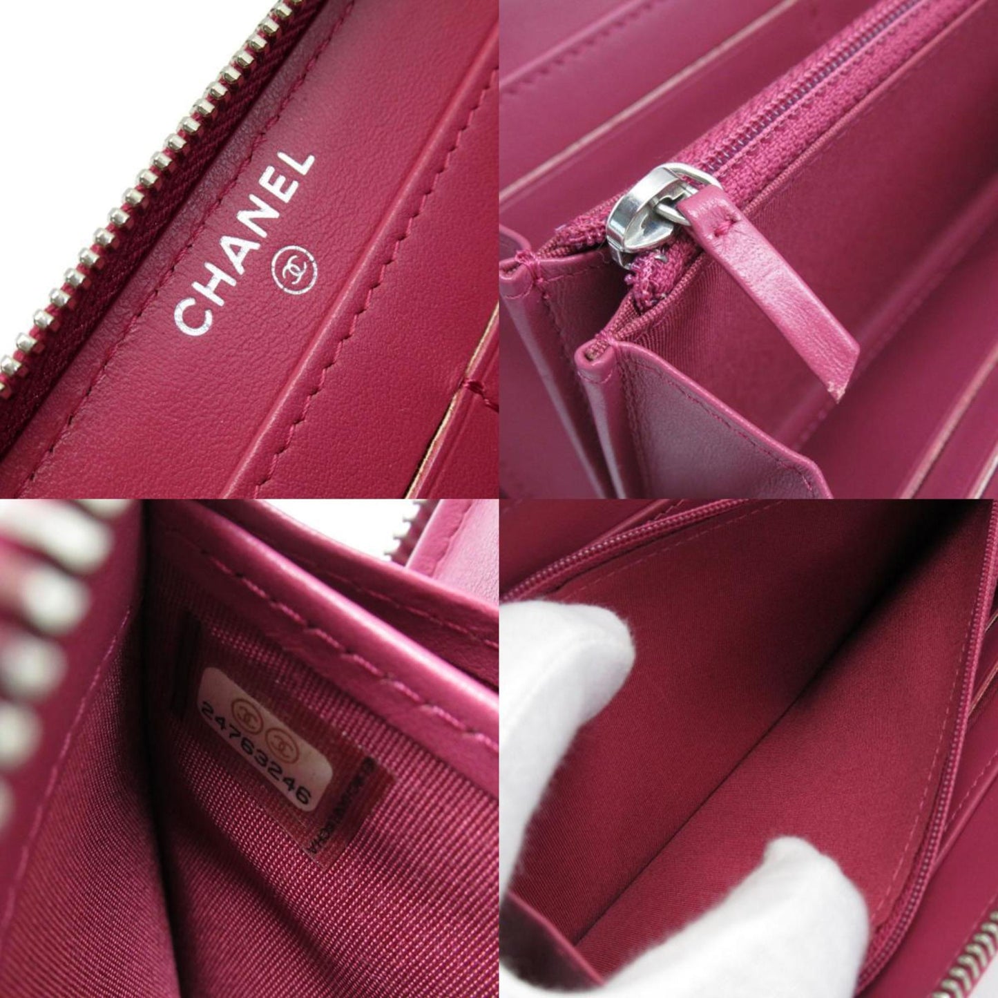 Chanel Round Long Wallet Camellia Leather Pink