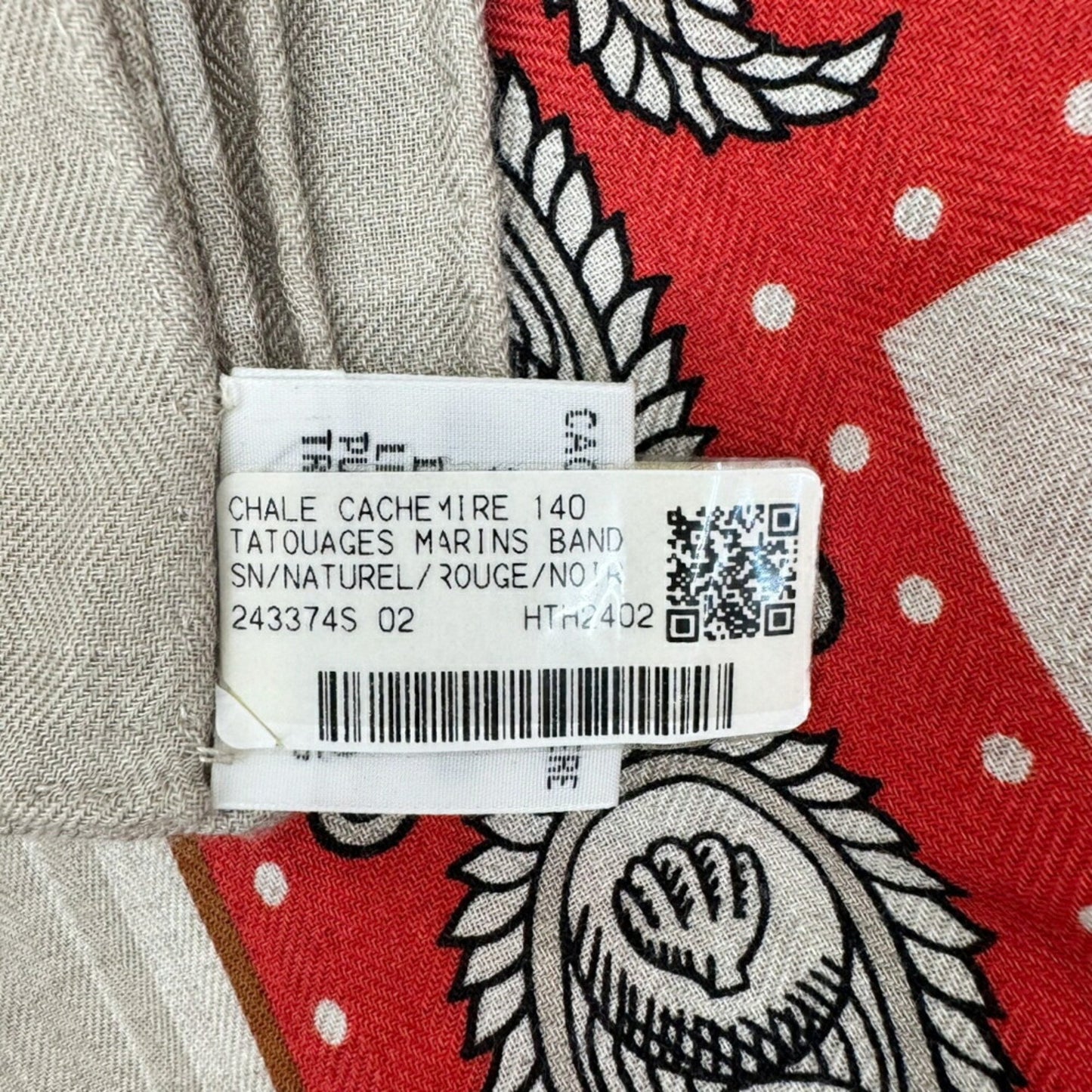 Hermes Hermes Carre Geant Sailor Tattoo Bandana Natural Rouge Noir Red Black Cashmere Silk 140