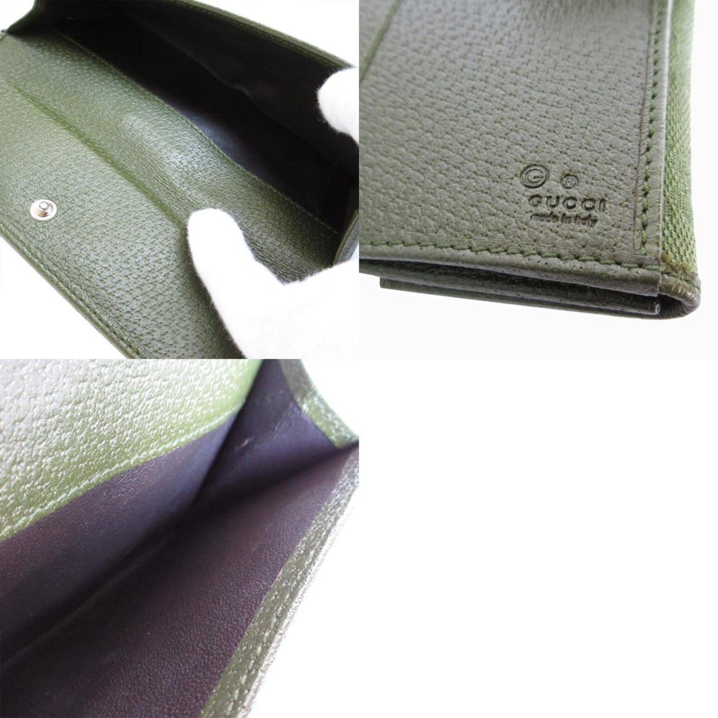 Gucci Bi-Fold Long Wallet Gg Canvas Khaki Green Silver