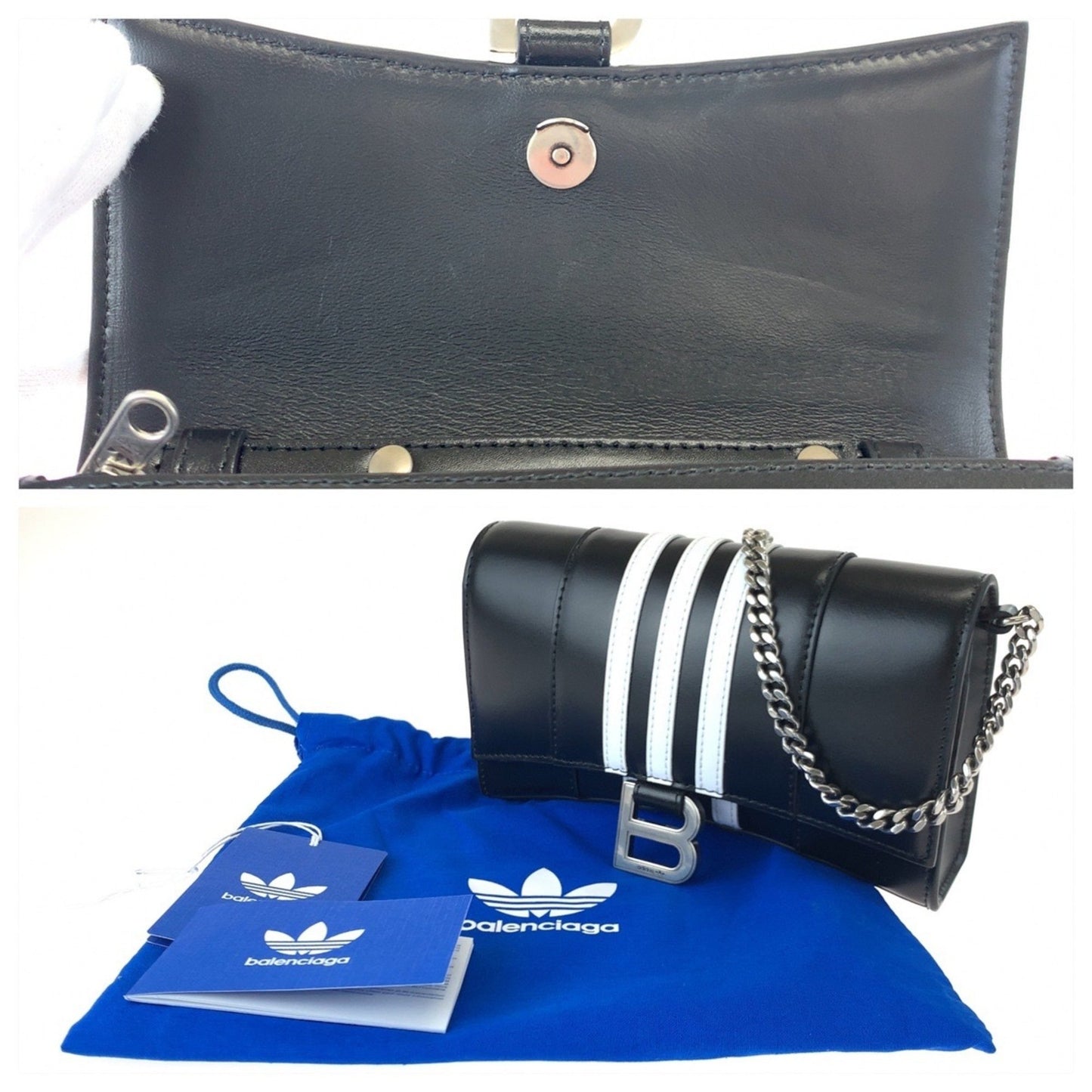 Balenciaga Balenciaga Adidas Collaboration Hourglass Wallet On Chain Black White Leather 2304Blsjj