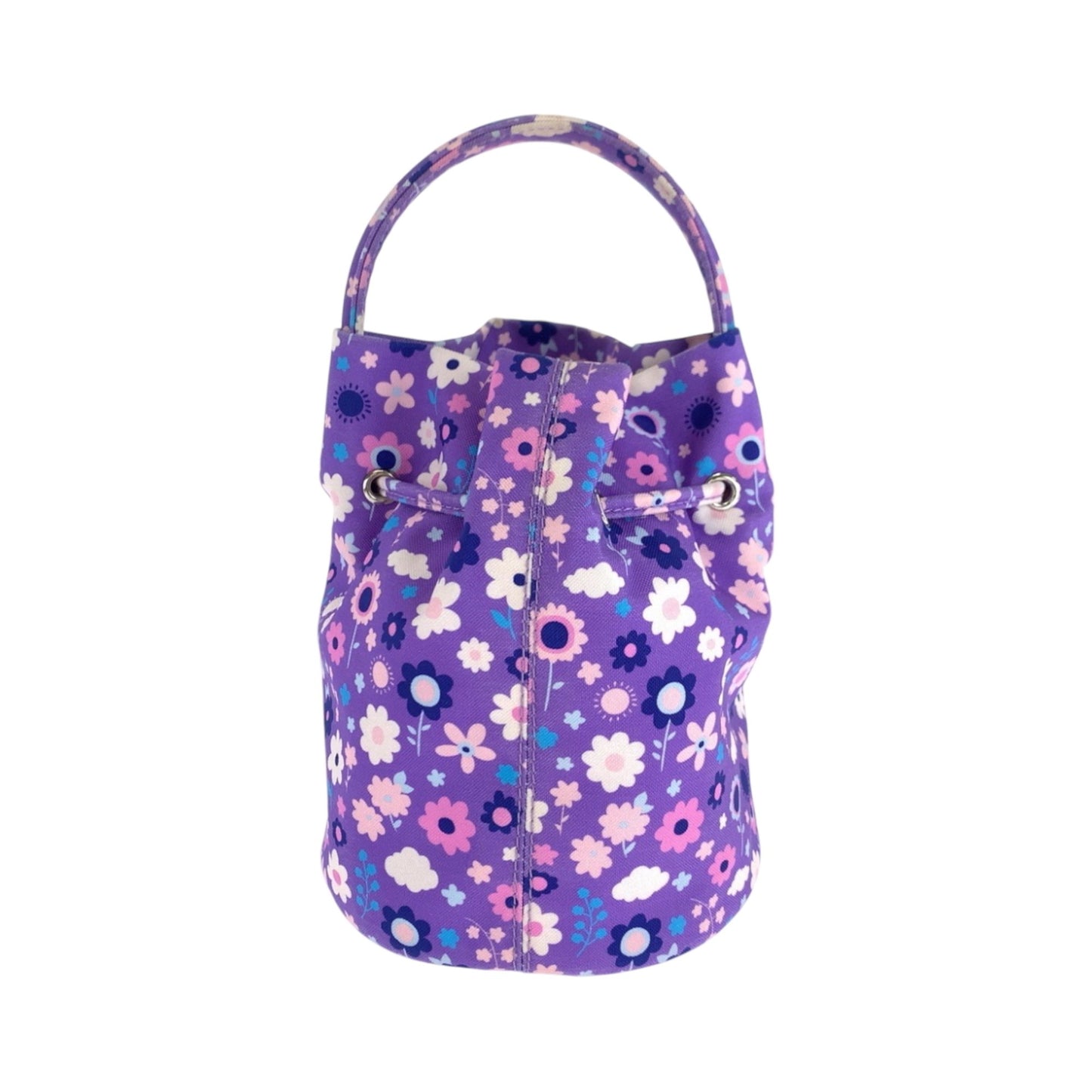 Balenciaga Drawstring Bucket Bag Flower Purple Multicolor Silver Hardware Ikat Nylon Canvas 656682