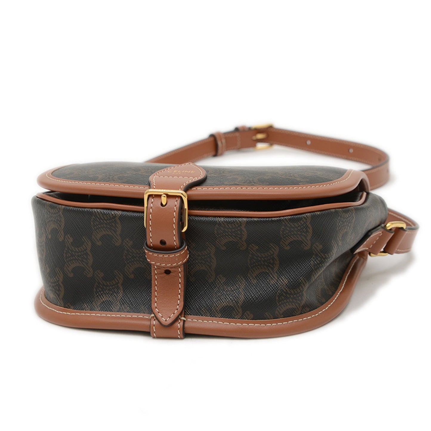 Celine Triomphe Medium Folco Shoulder Bag Canvas Tan 191502Bzj.04Lu Bp