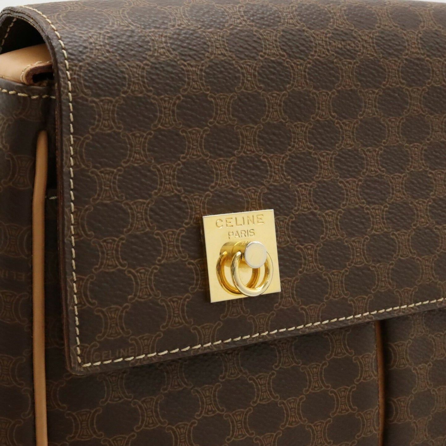 Celine Macadam Pattern Blazon Shoulder Bag Pvc Leather Dark Brown Light