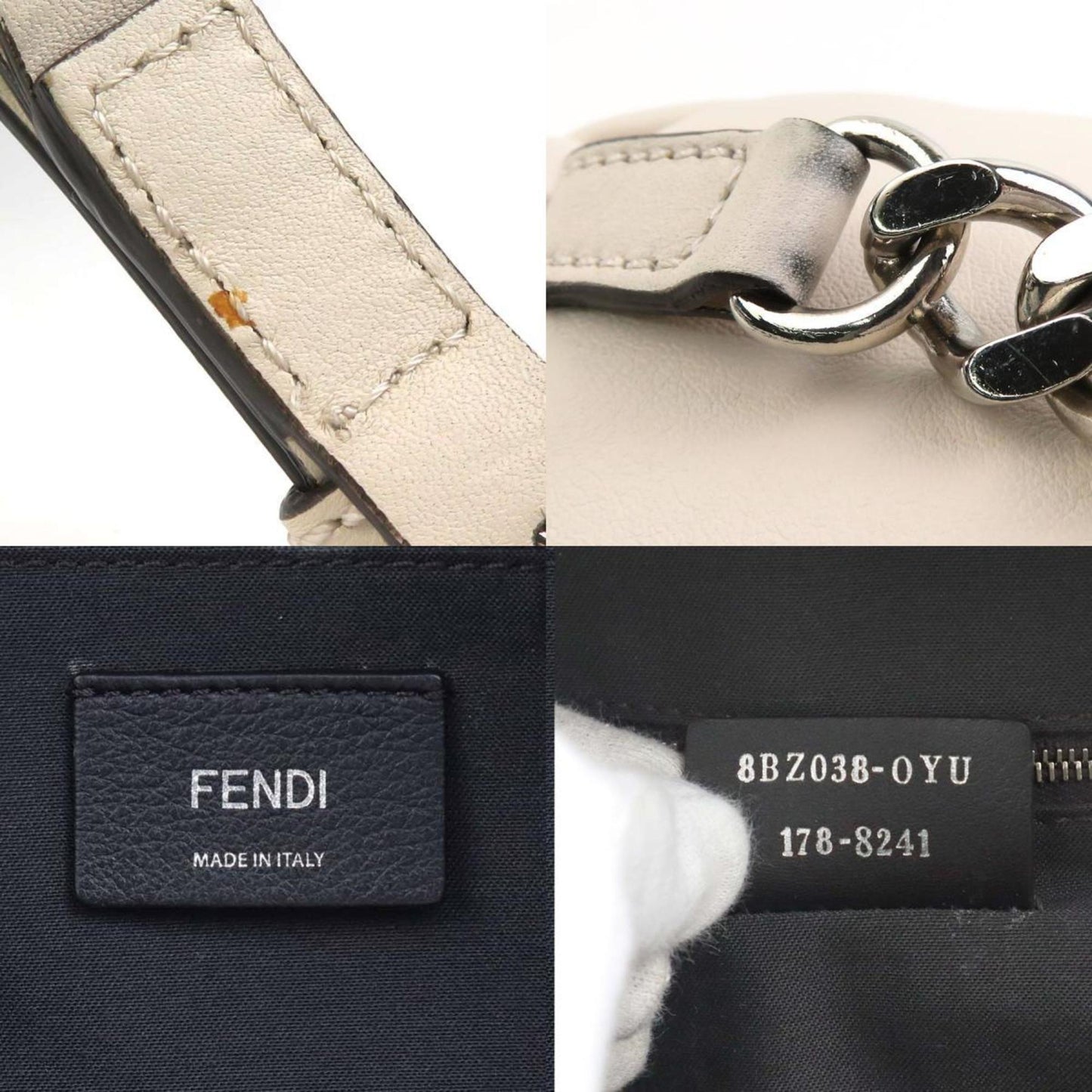 Fendi Backpack Leather Light Beige Multicolor Silver